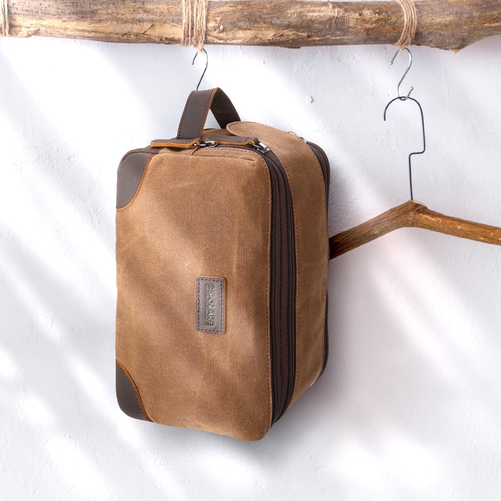 Premium Full Grain Leather & Waxed Canvas Travel Toiletry Bag - Large Waterproof Dopp Kit with YKK Zippers for Men & Women (Brown) - Ideal for Camping, Business Trips & Vacation Essentials Organization