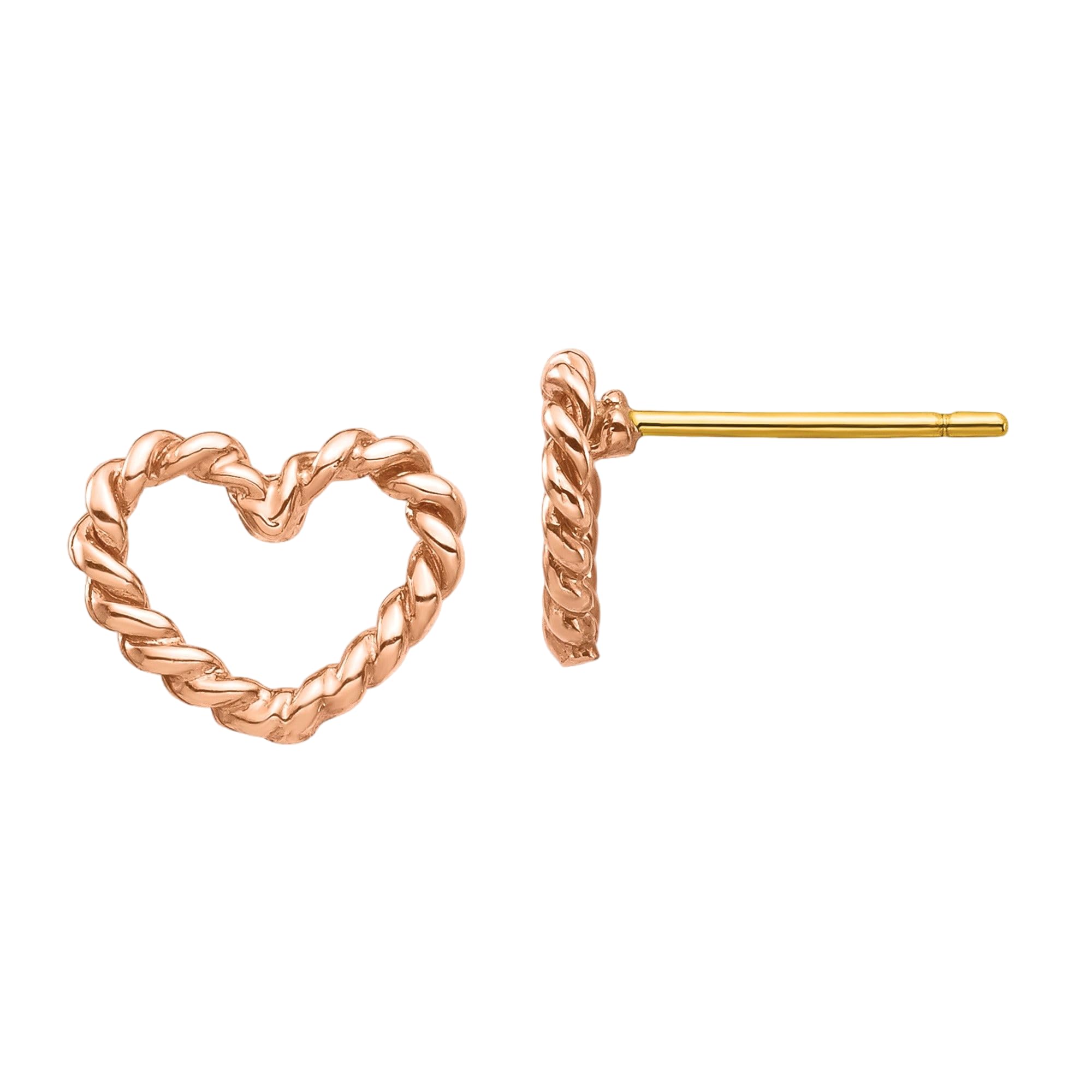 14K Solid Rose Pink Gold Twisted Heart Love Stud Earrings for Women - Romantic Valentine's Day Gift, Anniversary Jewelry - Perfect for Date Nights, Weddings & Special Occasions