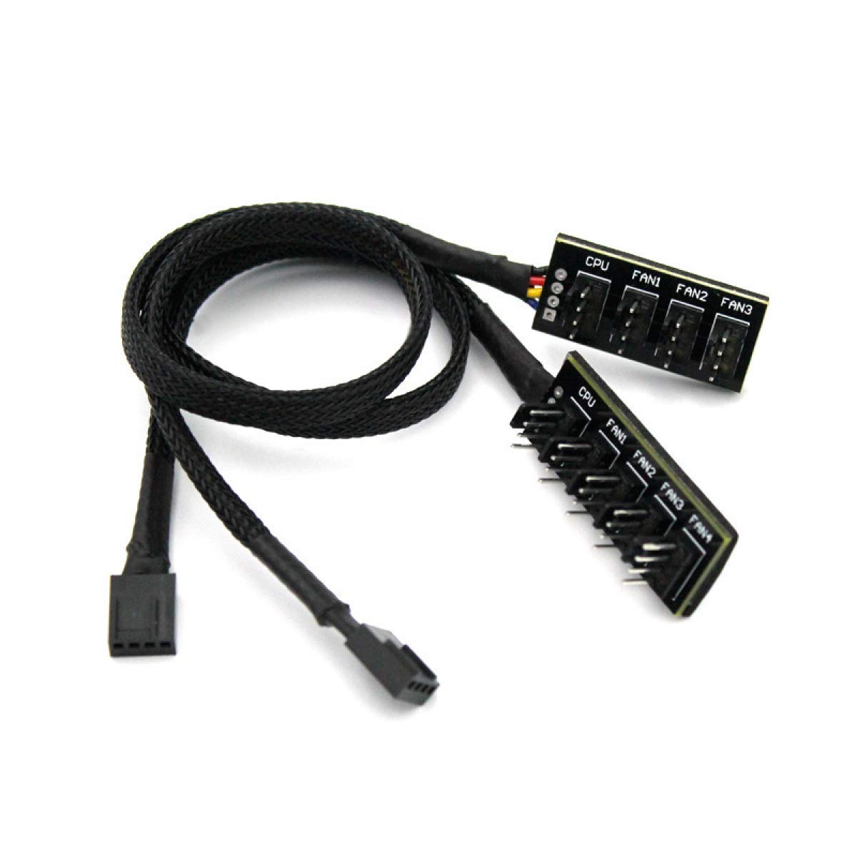 4/5 Channel PWM Fan Hub - PC CPU Cooling Fan Distributor with Sleeved Braided 4-Pin/3-Pin Power Adapter Cable - Perfect for Gaming Rigs, Workstations & Custom PC Builds