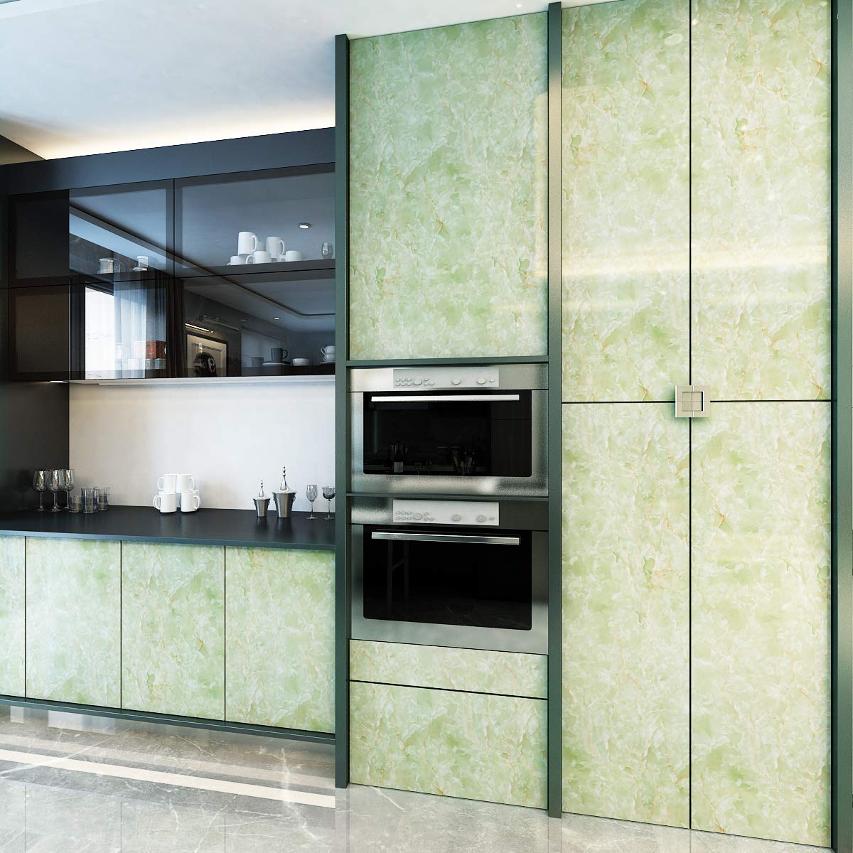 Livelynine Green Marble Contact Paper - Peel and Stick Self Adhesive Vinyl Film (40cm x 2m) for Kitchen Countertops, Bathroom Vanity, Tables & Desks - Waterproof, Durable & Easy to Apply Home Decor Upgrade