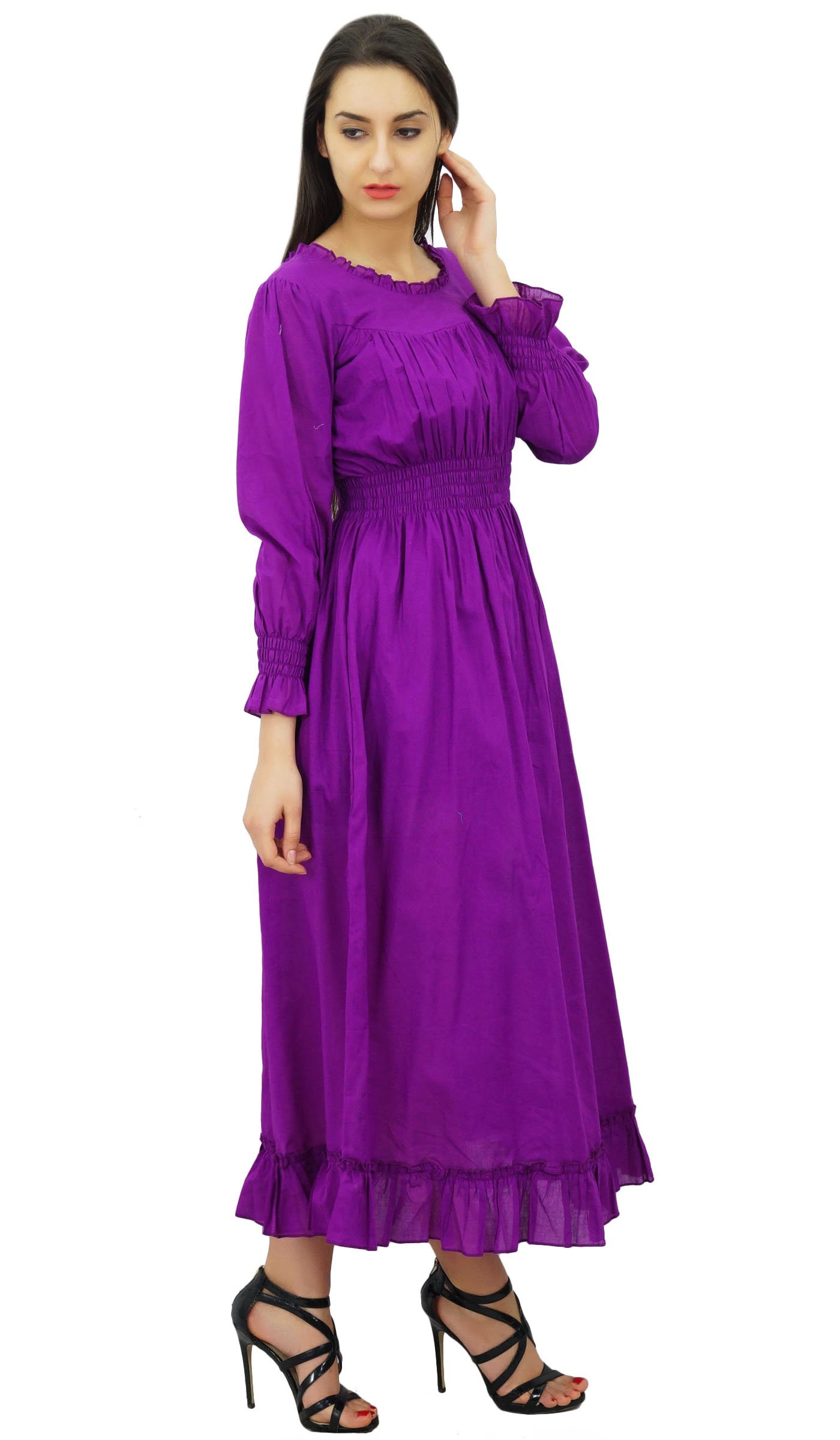 Bimba Women's Cotton Smocked Waist Long Casual Maxi Dress - Flowy Summer Beach Dress for Vacation, Date Night & Boho Outfits