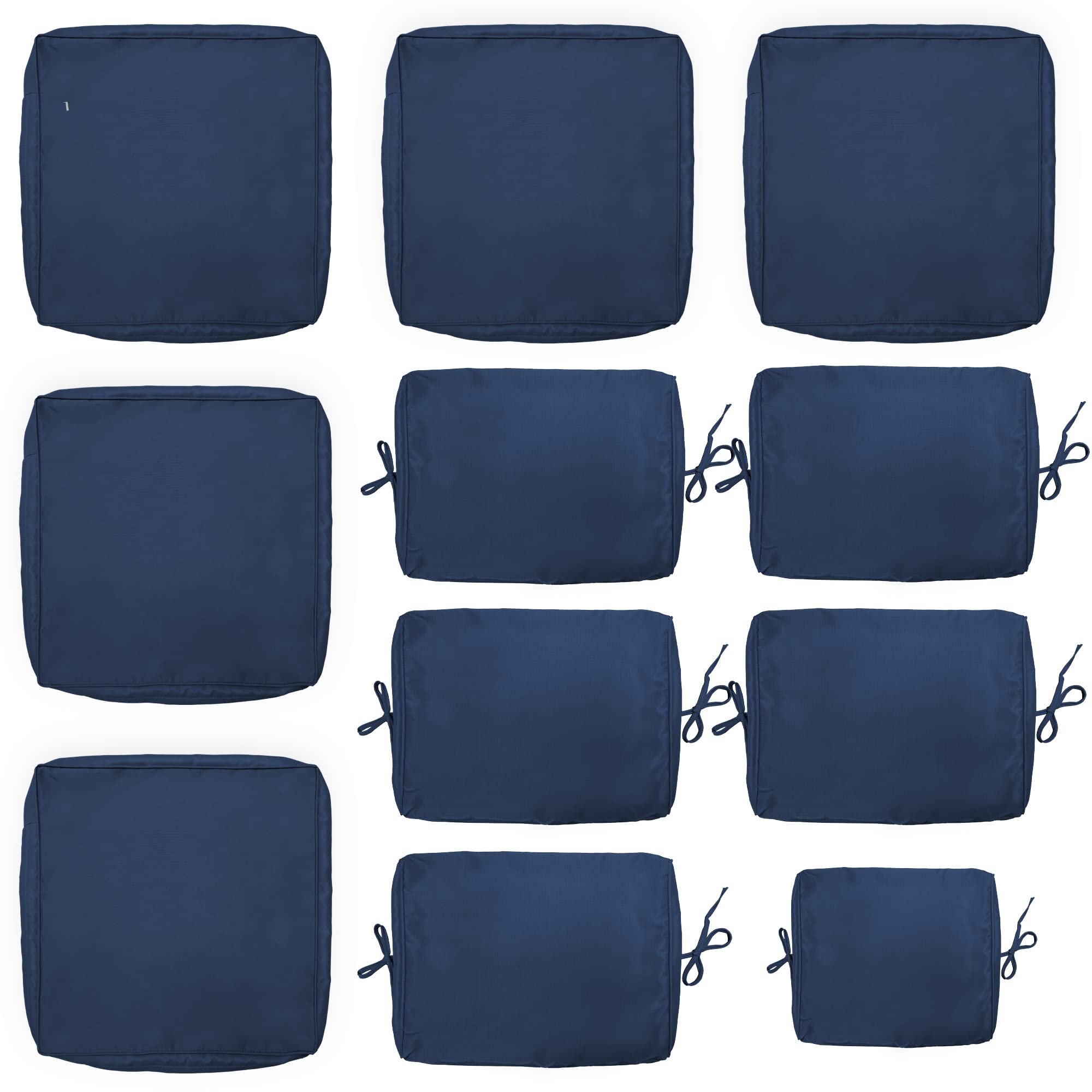 11-Piece Outdoor Cushion Covers Set - Waterproof Patio Furniture Replacement Slipcovers for Sofa, Chair & Back Pillows (Navy Blue) - Perfect for Garden, Deck, Poolside & Outdoor Lounge