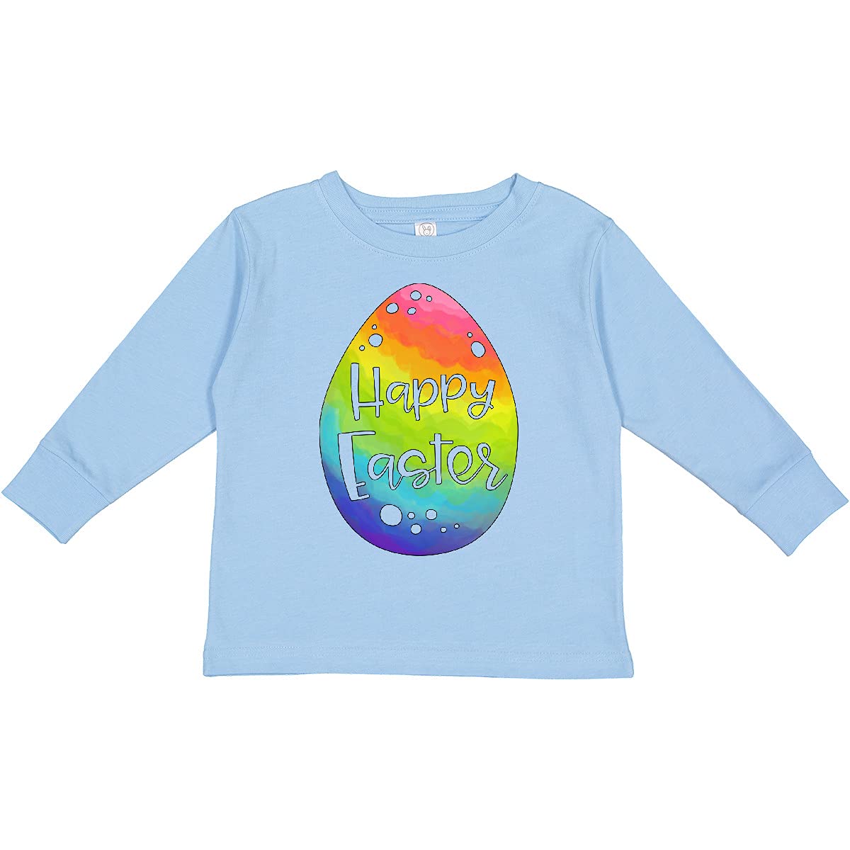 Inktastic Happy Easter Rainbow Easter Egg Toddler Long Sleeve T-Shirt - Cute Easter Outfit for Boys & Girls, Soft Cotton Toddler Tee for Easter Egg Hunt, Church, Family Photos & Spring Celebrations