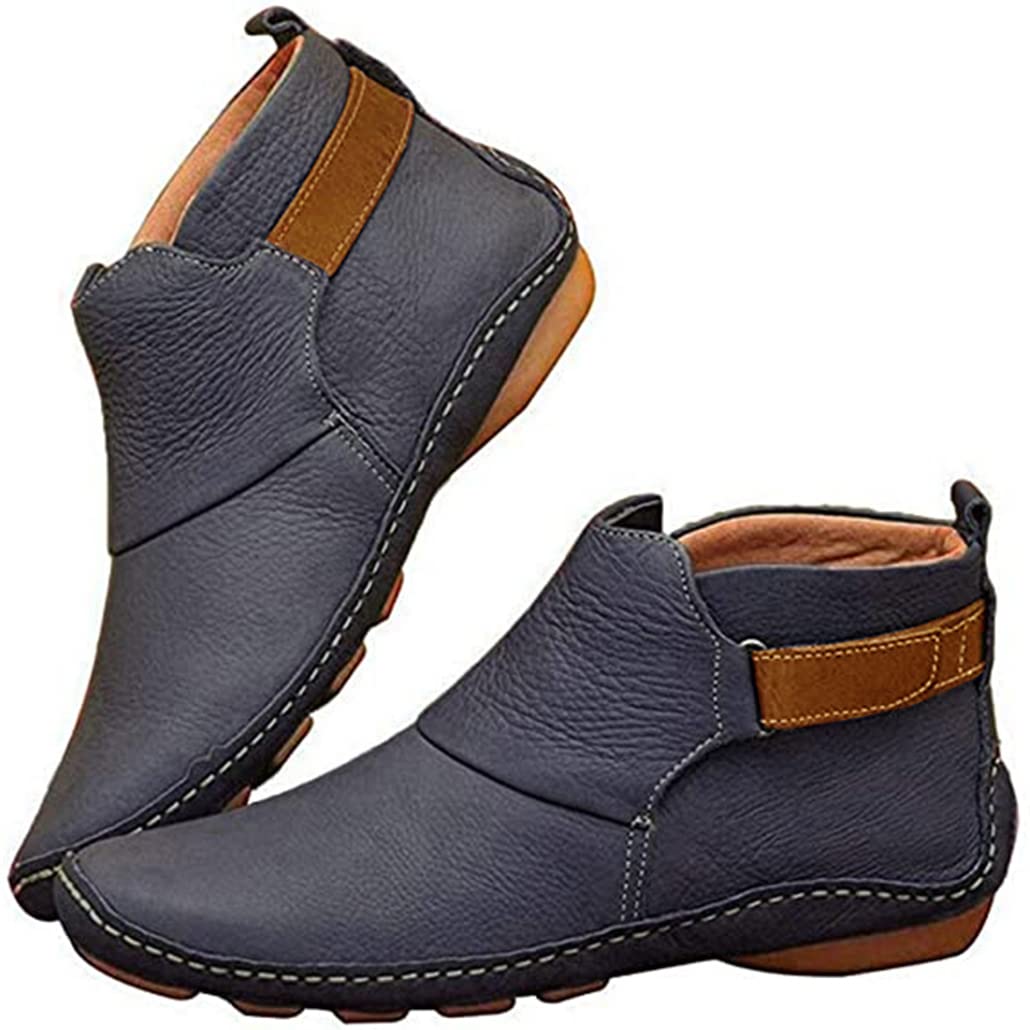 Comfy Adjustable Soft Leather Booties for Women - Casual Daily Wear PU Leather Boots with Thick Warm Low Heel - Perfect for Office, Travel & Winter Outfits