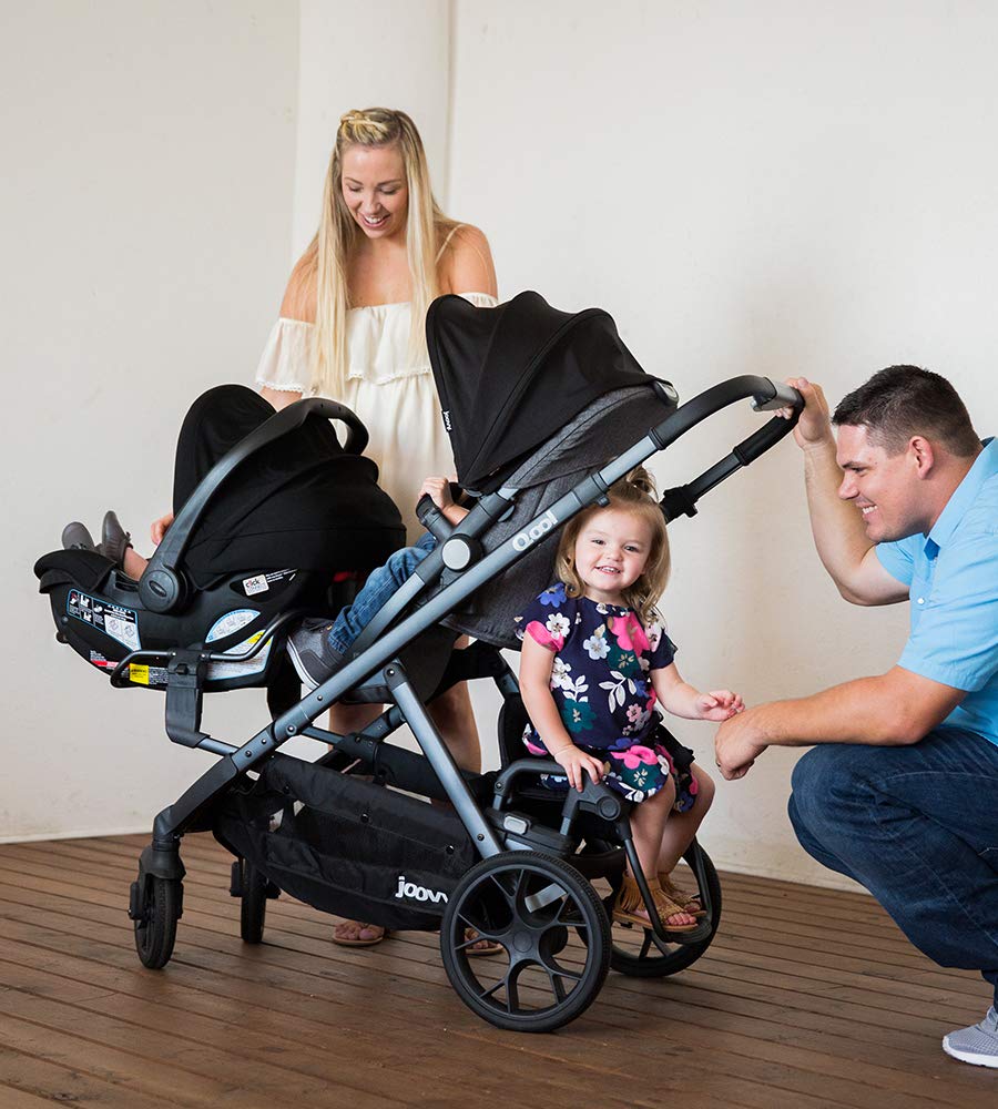 Joovy Qool Stroller - Adjustable Single, Double & Triple Stroller for Toddlers | Lightweight & Customizable Baby Stroller in Grey Melange | Perfect for City Walks, Shopping & Family Outings