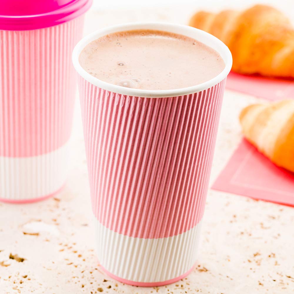 20oz Ripple Insulated Coffee Cups - 250 Pack Double Wall Corrugated Paper Cups | Secure Grip, Leakproof & Sustainable | Light Pink Ribbed Design | Lids Sold Separately | Perfect for Coffee Shops, Offices & Home Use
