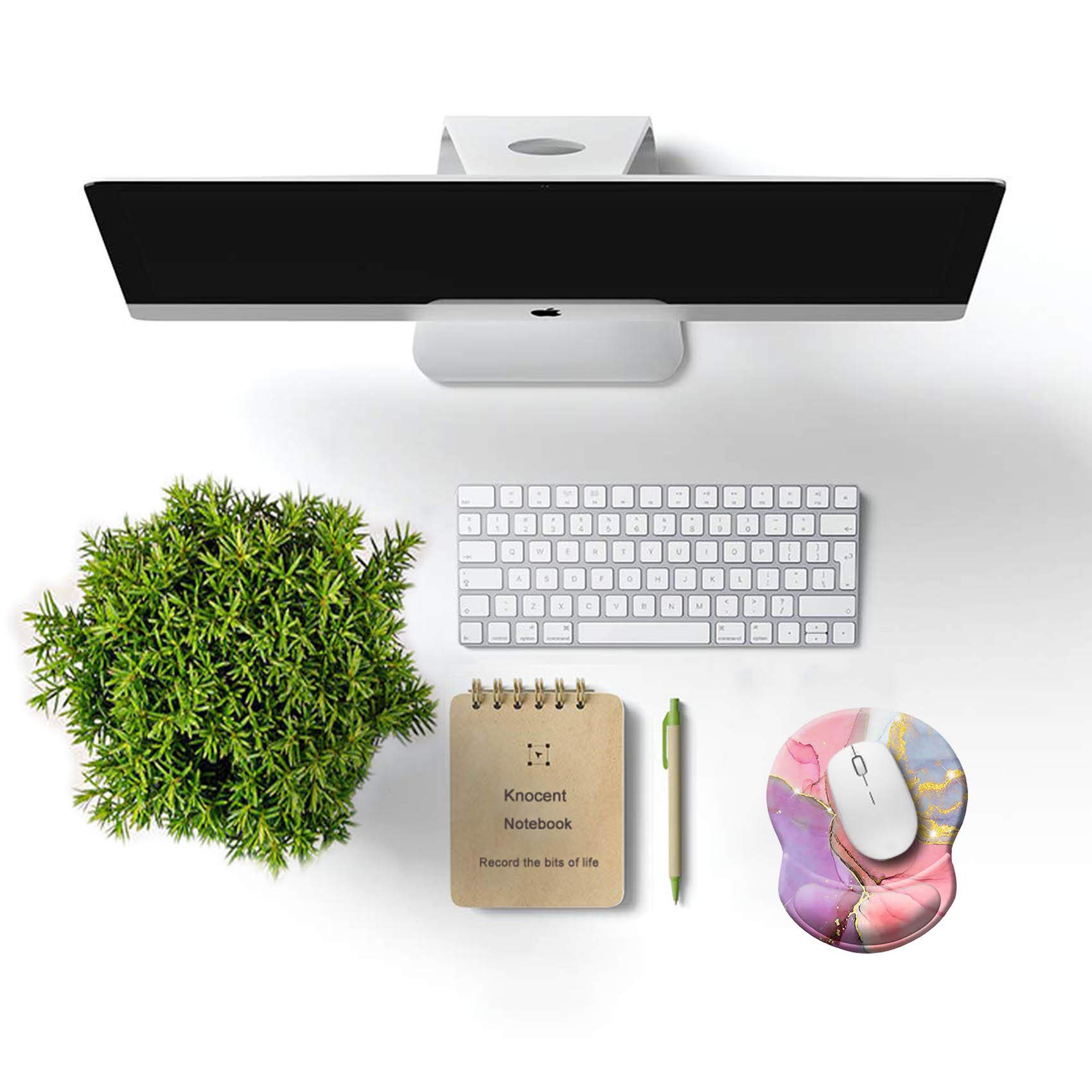 Ergonomic Mouse Pad with Wrist Rest - Non-Slip PU Base for Pain Relief, Gaming & Office Work - Cute Marble Golden Pink Design for Computer, Laptop & PC Users - Perfect for Long Hours of Typing and Gaming Sessions