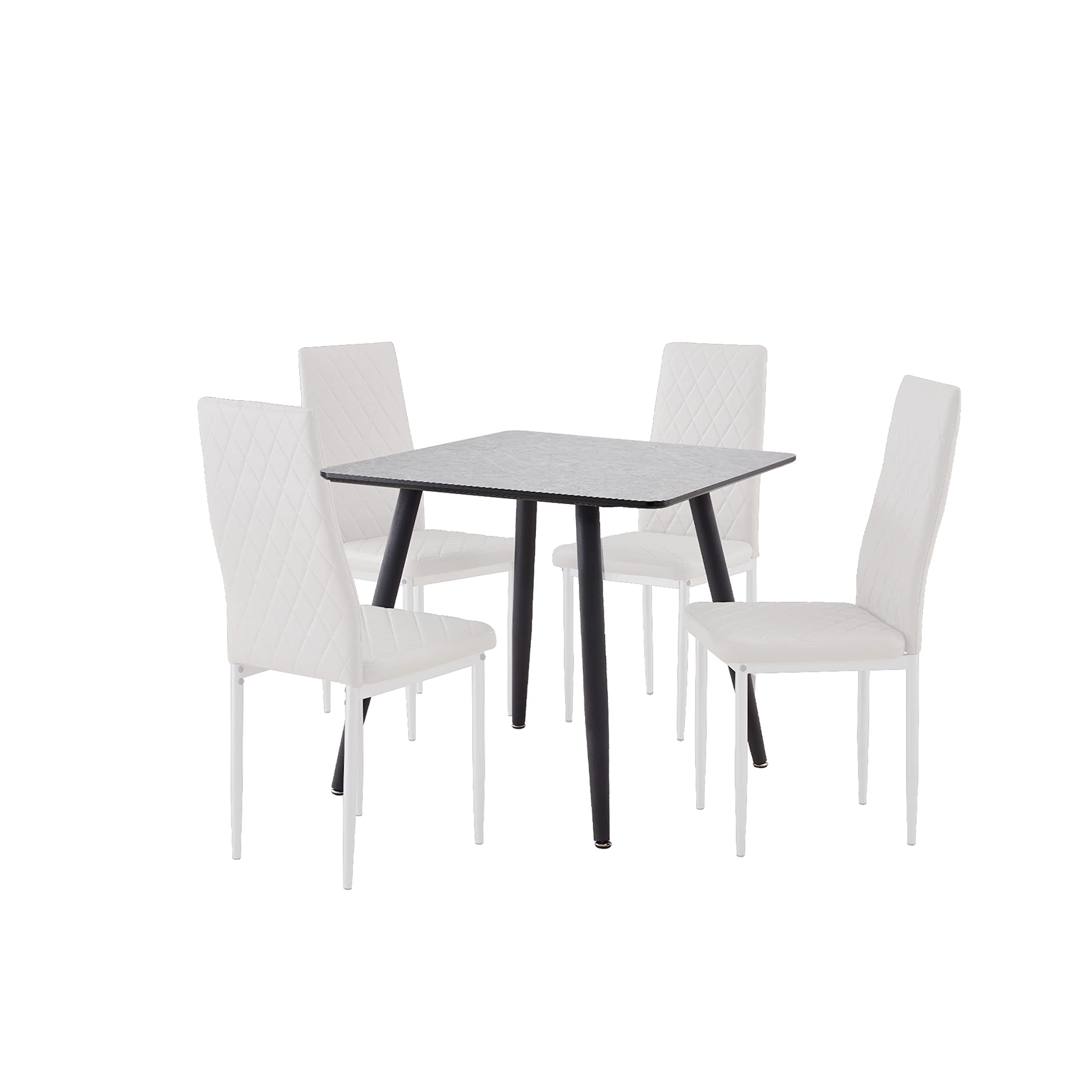 Maolilaker 4-Piece Dining Set with Marble-Look Table Top & Checkered Pattern Chairs - Soft Cushion Seats, Easy Assembly - Perfect for Small Spaces, Apartments & Breakfast Nooks