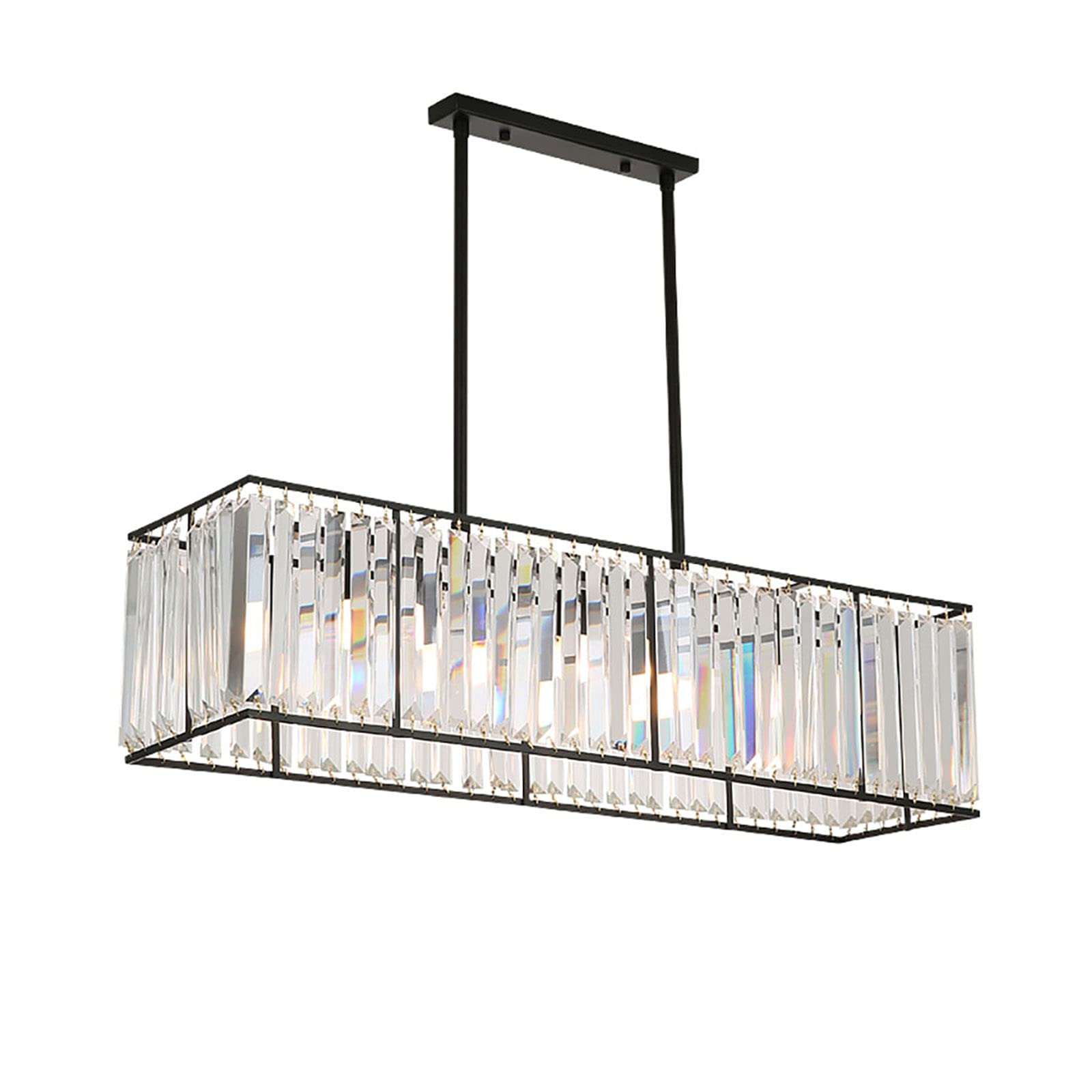 Modern Crystal Chandelier - Gold & Black Rectangular Pendant Light Fixture for Dining Room, Living Room, Bedroom | Elegant Ceiling Lighting for Home Decor & Interior Design (Black)