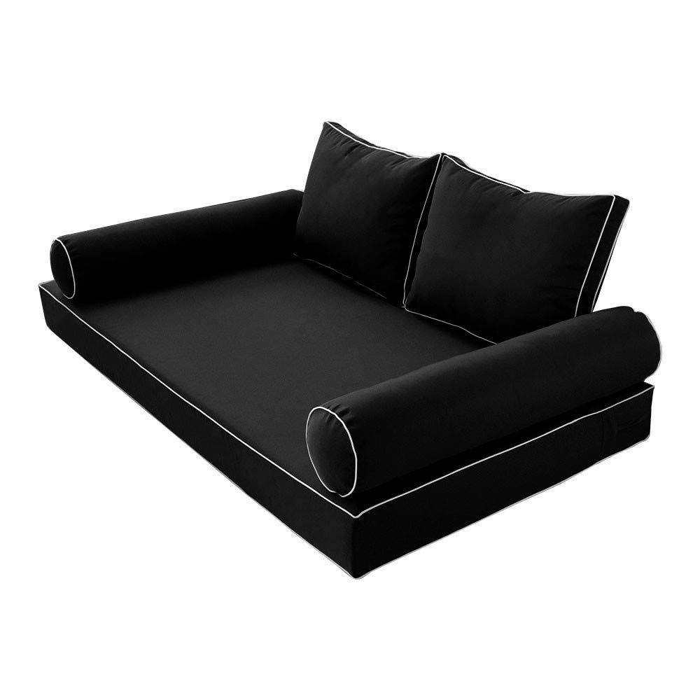 Prolinemax Outdoor Style 1 Twin-XL Daybed Mattress Cover with Contrast Trim - Fitted Bolster Pillowcase Sheet AD109 - Perfect for Patio, Sunroom & Guest Bedroom Decor