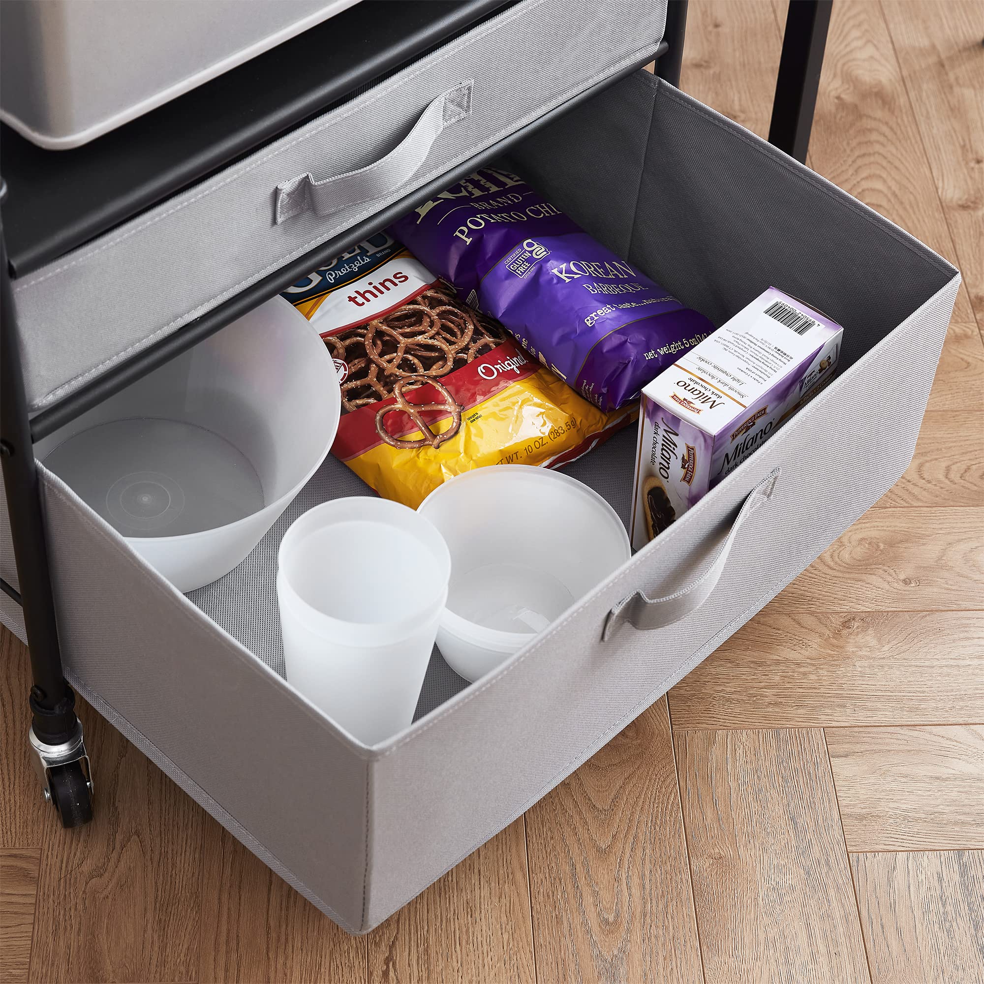 Premium Fridge Stand Organizer with Gray Drawers - Space Saving Kitchen Storage Solution for Refrigerator Organization - Perfect for Pantry, Spice, and Snack Storage