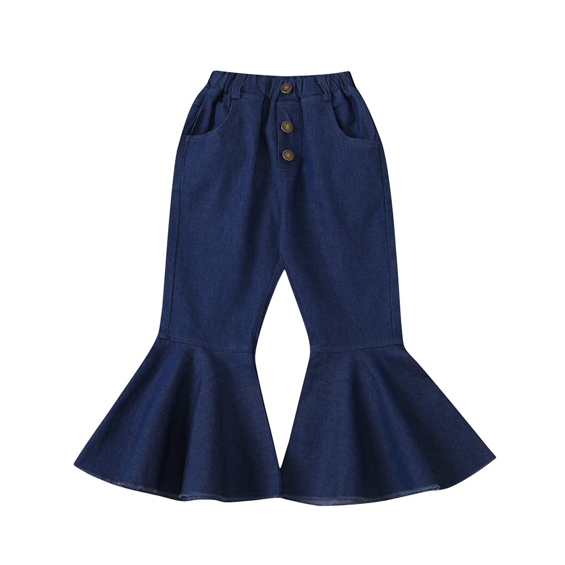 Toddler Baby Girls Flared Jeans with Ruffles - High Waisted Bell Bottom Denim Pants for Spring & Fall | Wide Leg Stretchable Comfort Outfit for Playdates & Family Photos