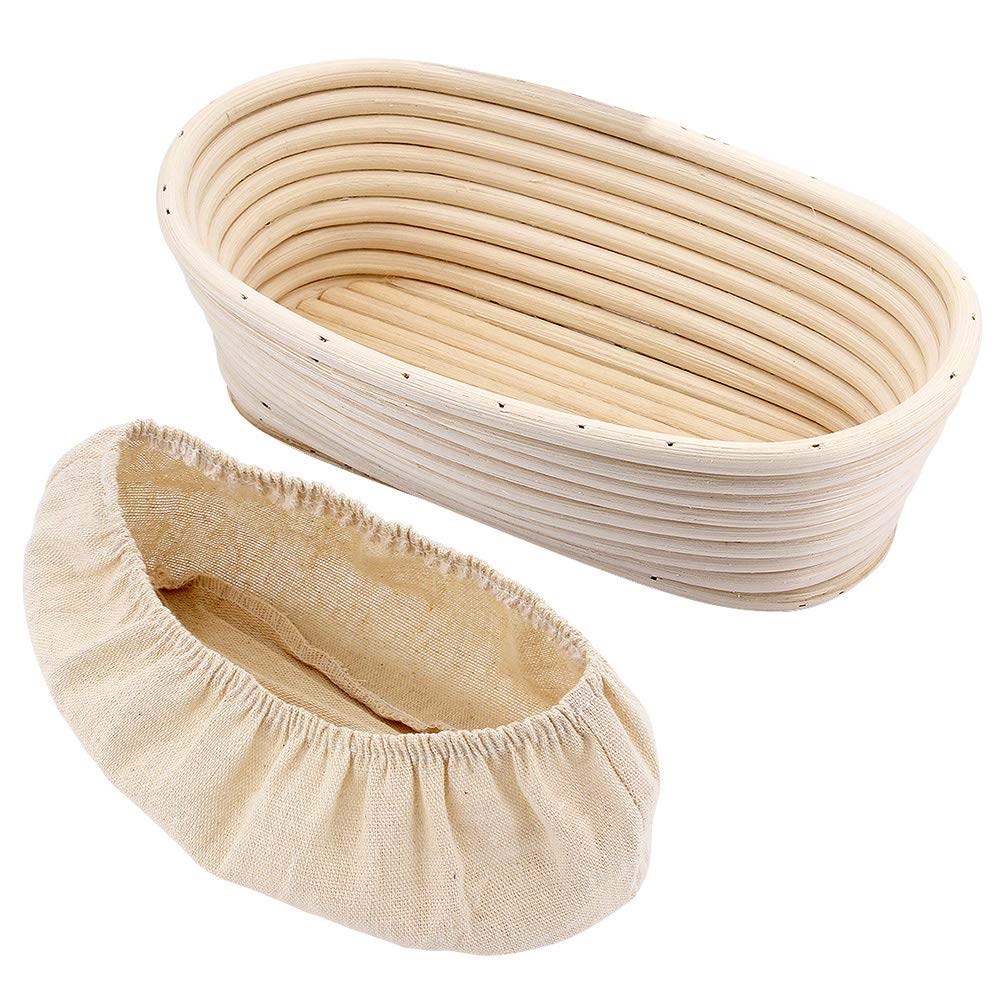 Gearific 10 Inch Oval Bread Proofing Basket - Natural Rattan Sourdough Proving Basket with Baking Kit (Includes Cloth Liner, Dough Scraper, Bread Lame, Brush & 16 Decor Stencils) - Perfect for Artisan Bread Baking, Homemade Sourdough & Rustic Loaves