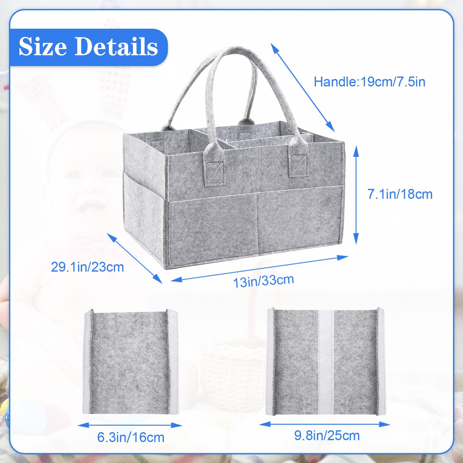 Grey Felt Baby Diaper Caddy Organizer - Portable Nursery Storage for Wipes, Diapers & Baby Essentials - Perfect for Nursery, Baby Shower Gift & On-the-Go Parents (Grey)