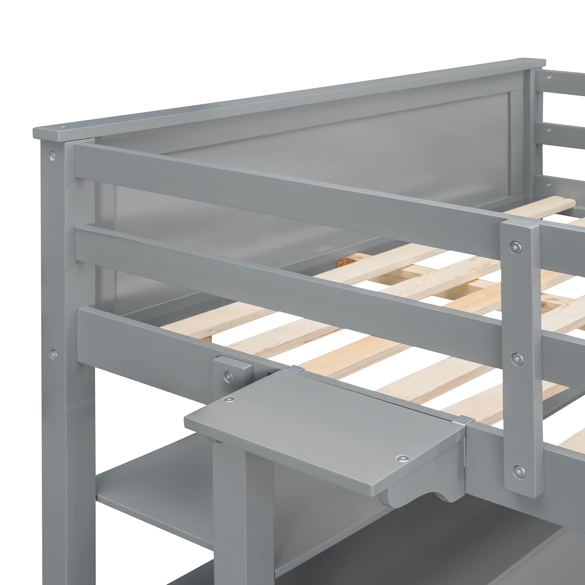 Full Loft Bed with Desk & Storage - Wooden Loft Bed with Drawers & Shelves for Kids, Teens & Adults - Space-Saving Gray Bedroom Furniture for Small Rooms & Dorm Rooms