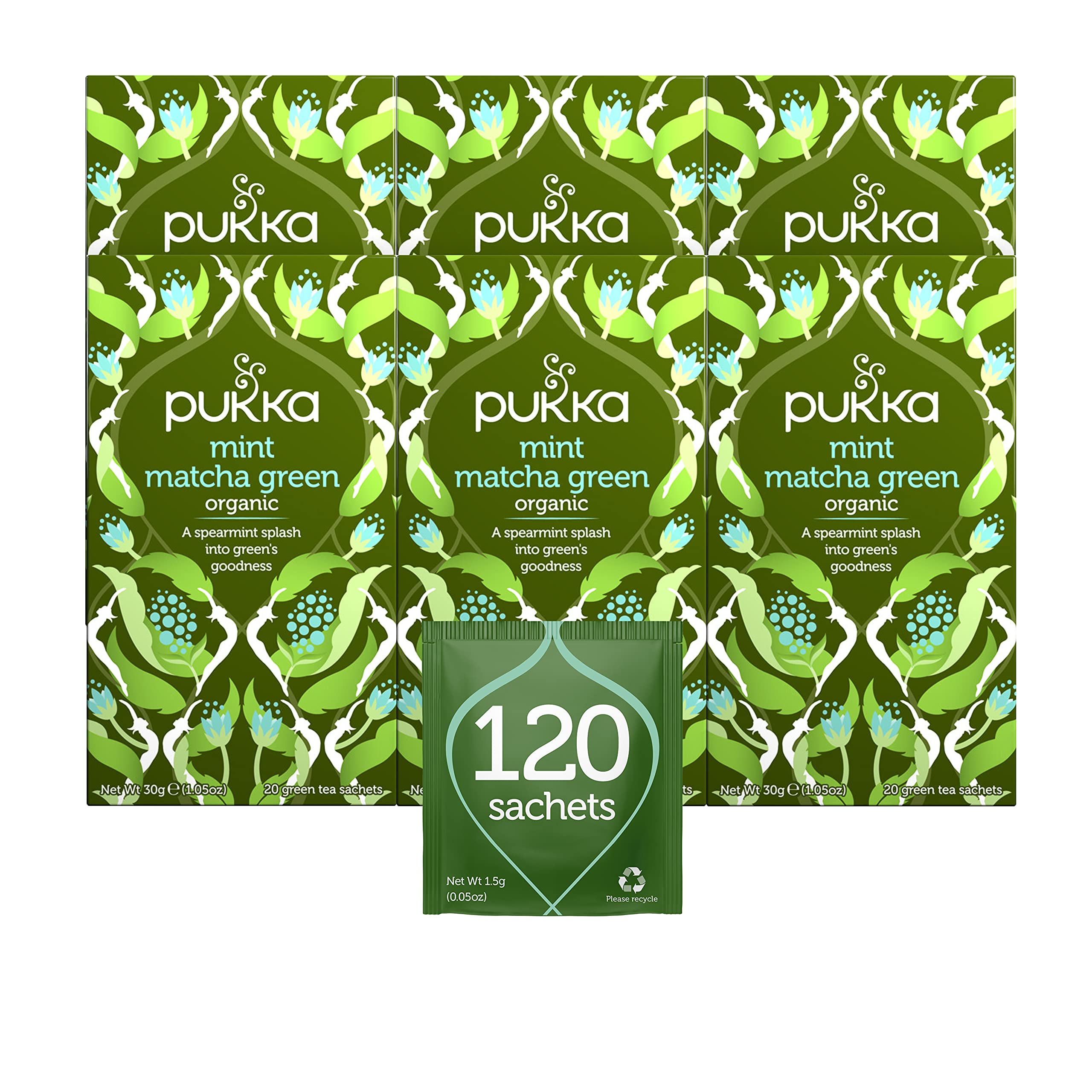 Organic Mint Match Green Tea Bags by Pukka - 20 Tea Bags (Pack of 6) | Herbal Tea for Relaxation, Detox & Energy Boost | Perfect for Morning Rituals, Afternoon Pick-Me-Ups & Evening Wind-Down