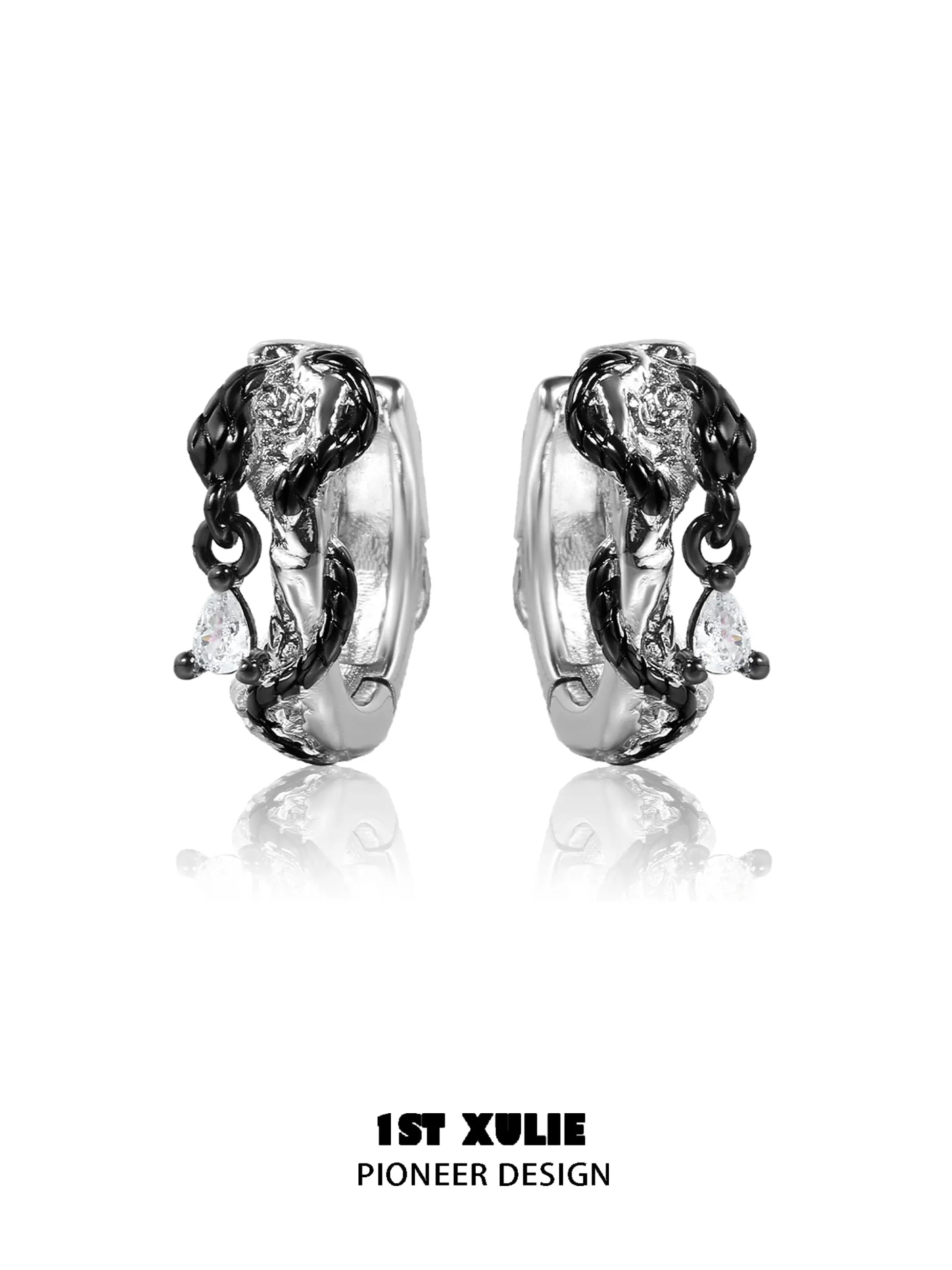 18k Platinum Plated Zircon Snake Bite Earrings - White & Black Studs for Women | Perfect for Parties, Night Out & Punk Fashion Accessories