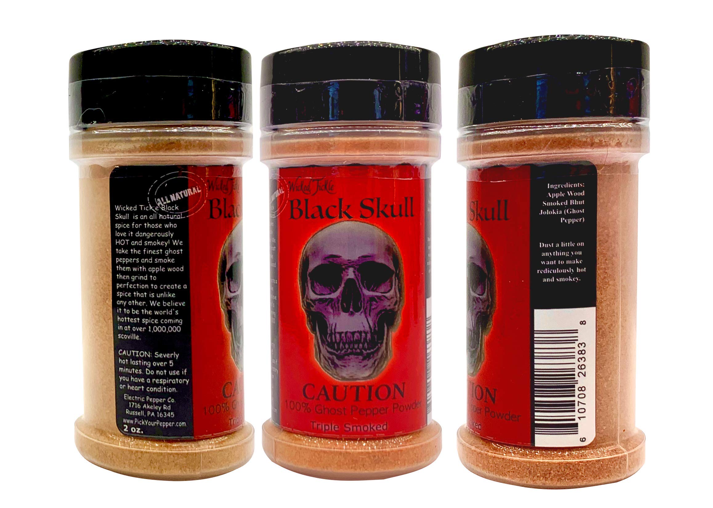 Wicked Tickle Black Skull Smoked Ghost Pepper Powder - Ultra Hot Spice for Cooking, Grilling & Seasoning - Perfect for BBQ, Chili & Hot Sauce Recipes