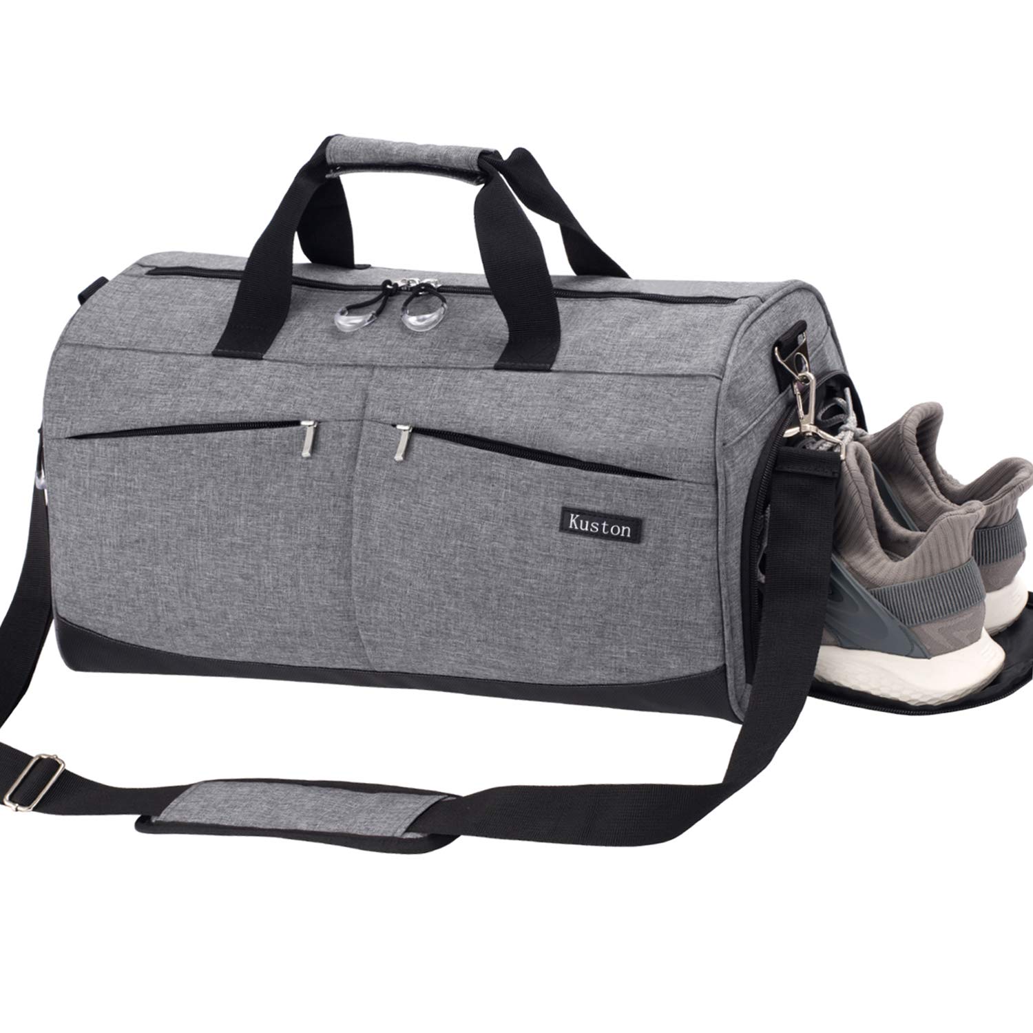 Kuston Sports Gym Bag with Separate Shoes Compartment & Wet Pocket - Durable Gym Duffel Bag for Men & Women - Perfect for Workouts, Travel & Overnight Trips - Grey