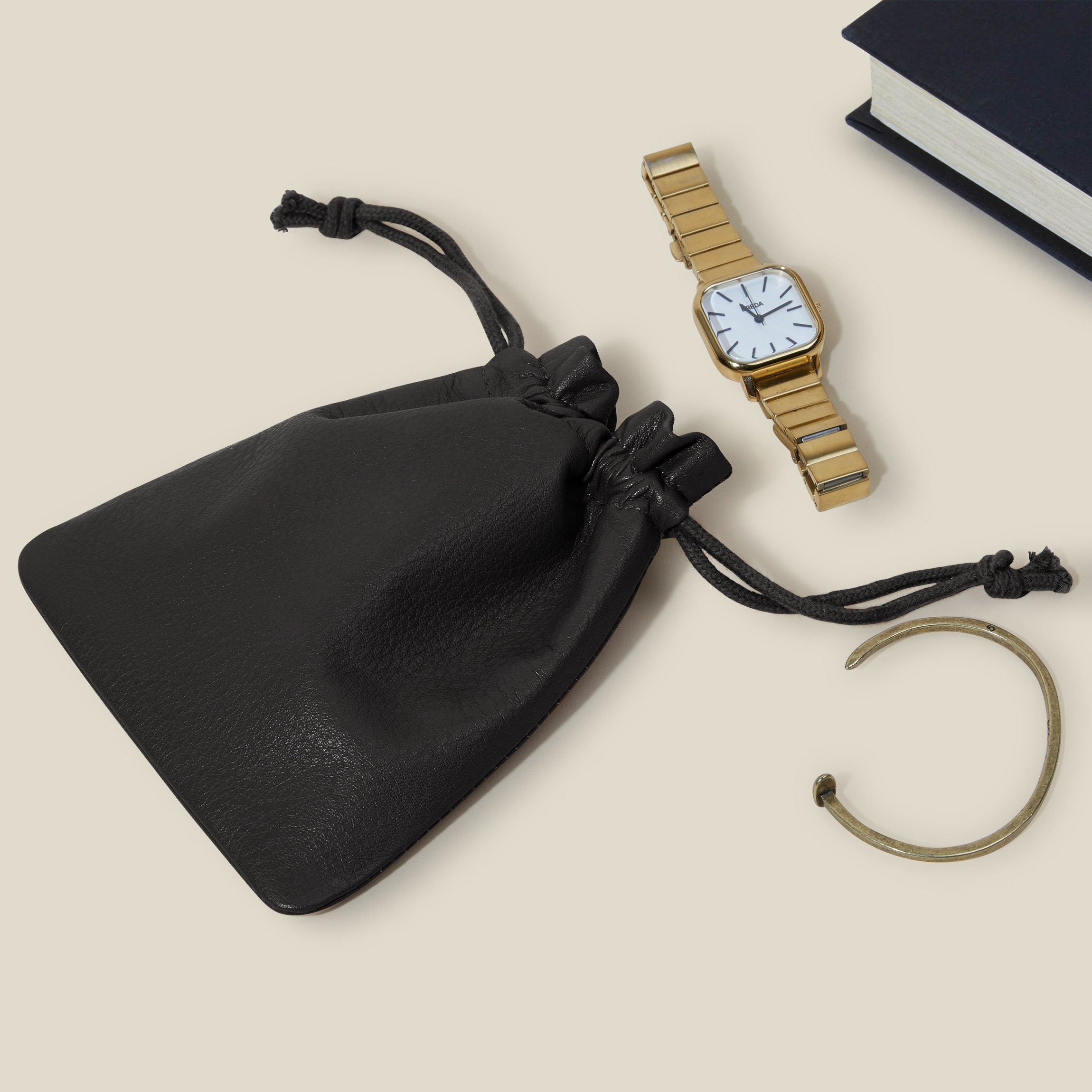 Black Onyx Flat Drawstring Pouch - Small Storage Bag for Jewelry, Coins & Travel Essentials | Perfect for Organizing, Gifts & On-the-Go Use