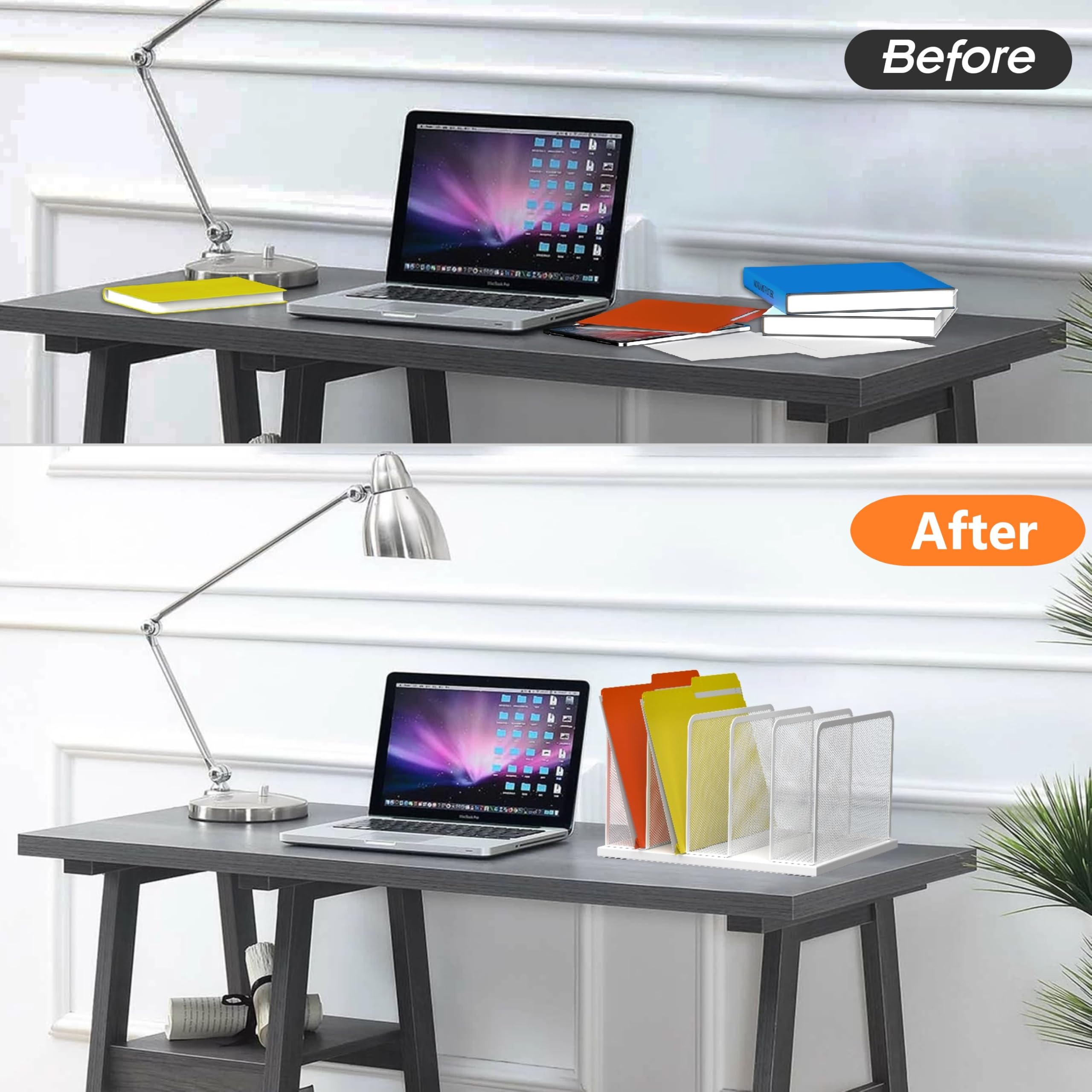 Kuntine.B Mesh Desk File Organizer - 5-Section Upright Desktop File Sorter for Office Documents, Papers & Folders - Perfect for Home Office, Classroom & Workspace Organization (White, 1 Pack)