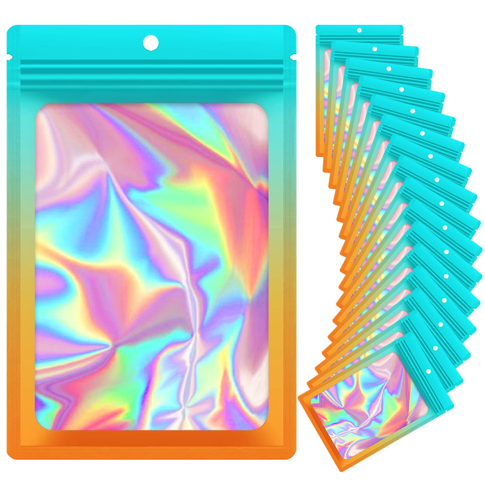 100-Piece Smell Proof Resealable Mylar Bags with Clear Window - Food Storage, Party Favors & Small Business Packaging (2.4×4 Inches, Green & Orange) | Perfect for Weed Storage, Coffee Beans, Snacks & Travel Organizing