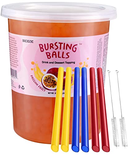 Premium Popping Passion Fruit Boba Pearls - Bursting Bubble Tea Topping for Drinks & Desserts | Fruit-Flavored Tapioca Pearls with Free Straw Kit | Perfect for Bubble Tea, Smoothies, Yogurt & Ice Cream Toppings