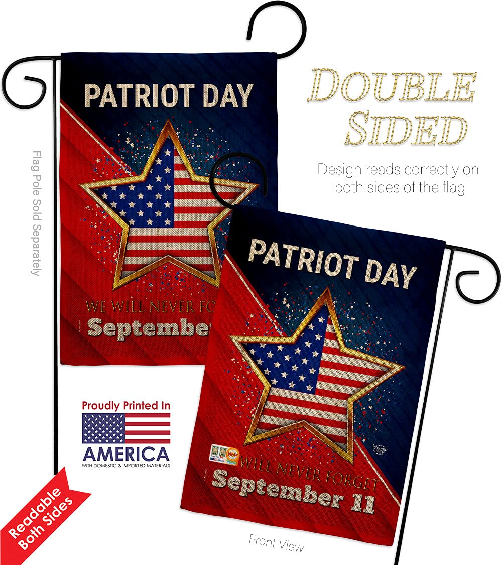 Patriotic 911 Memorial Garden Flag Kit - Double-Sided 28x40 Inch USA-Made Burlap Yard Banner for Patriot Day, Americana & Peace Awareness - Perfect for Front Yard Decoration, Memorial Displays & Patriotic Gift Giving