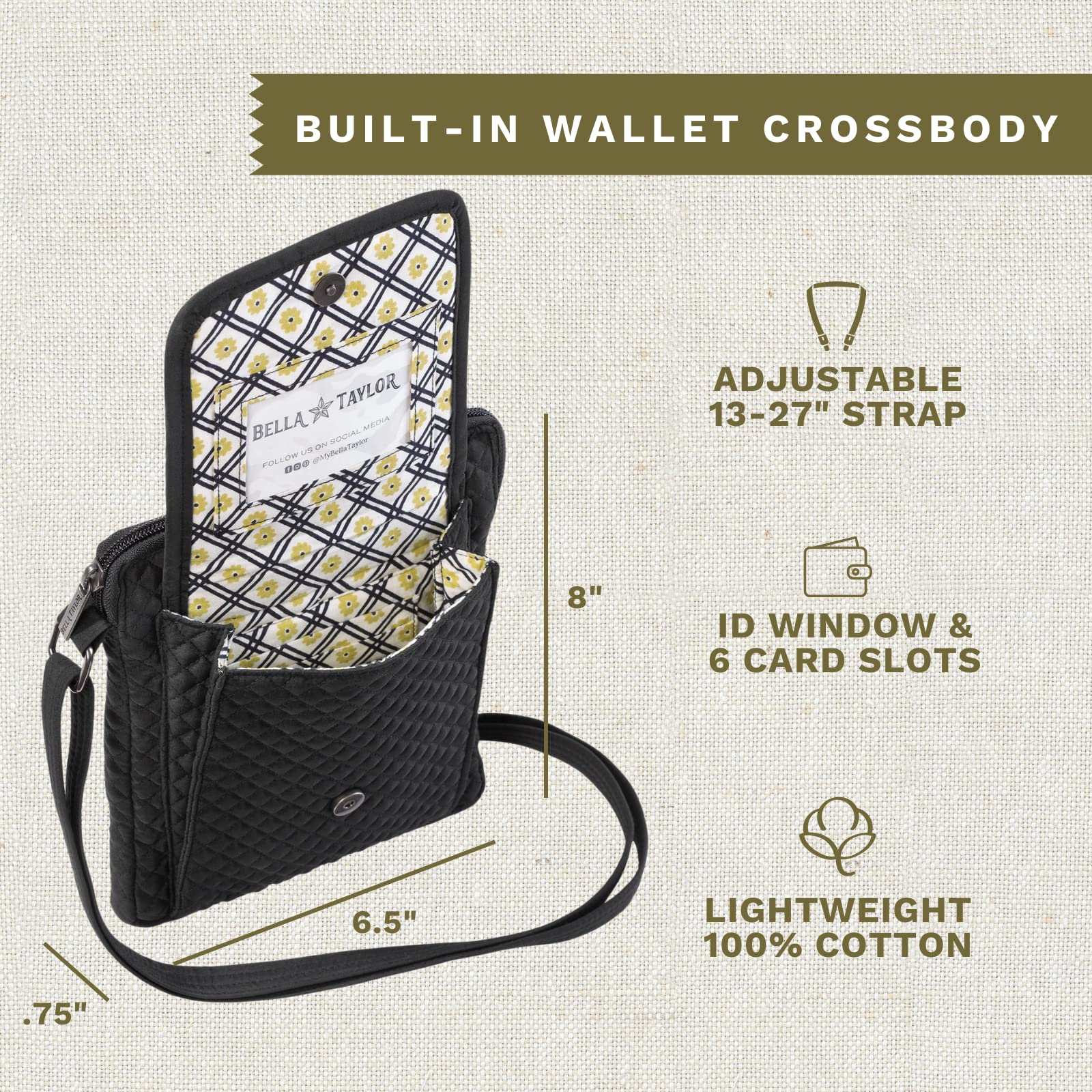 Bella Taylor Mini Crossbody Bag with Built-In Wallet - Stylish & Compact Purse for Women, Perfect for Travel, Shopping & Everyday Use