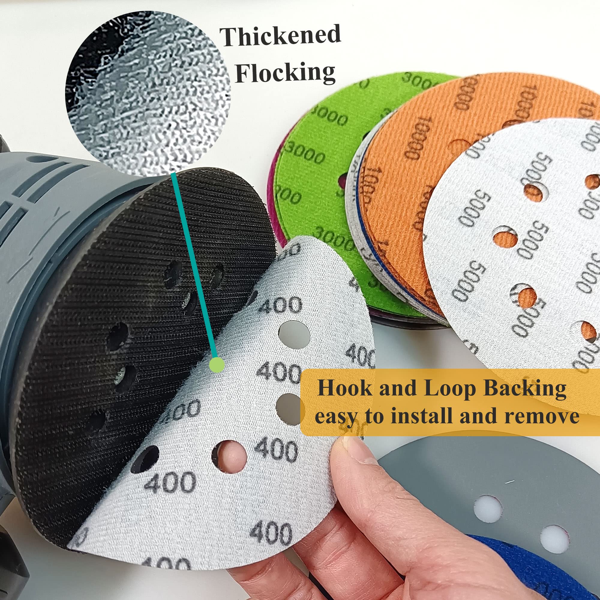24 PCS 5 Inch 8 Hole Sanding Discs 400-10000 Grit Assortment for Random Orbital Sander - 400/1000/2000/3000/4000/5000/7000/10000 Grit Sandpaper Pads - Perfect for Woodworking, Auto Body Repair & Metal Polishing