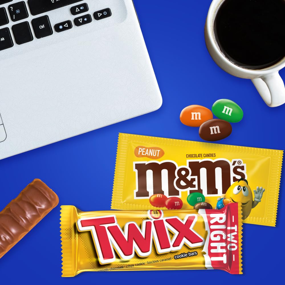 M&M'S Peanut, M&M'S Caramel, SNICKERS Original, SNICKERS Peanut Butter, TWIX Original & TWIX Cookie Dough Chocolate Candy Variety Pack - 18 Individually Wrapped Full Size Candy Bars for Halloween, Parties & Office Snacks