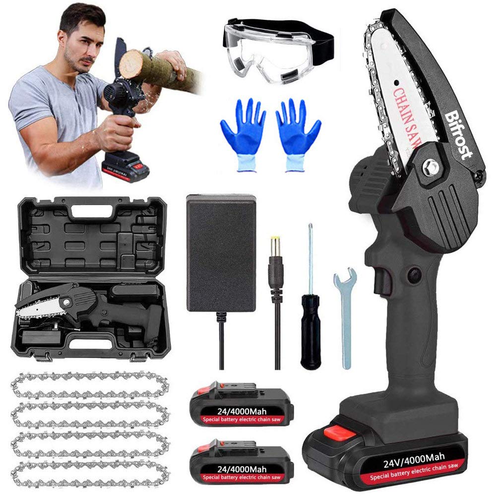 **4-Inch Cordless Mini Chainsaw with 2 Batteries - Lightweight 0.7kg One-Hand Electric Chainsaw for Tree Branch Cutting, Wood Pruning & Gardening - Perfect for DIY, Landscaping & Outdoor Use**