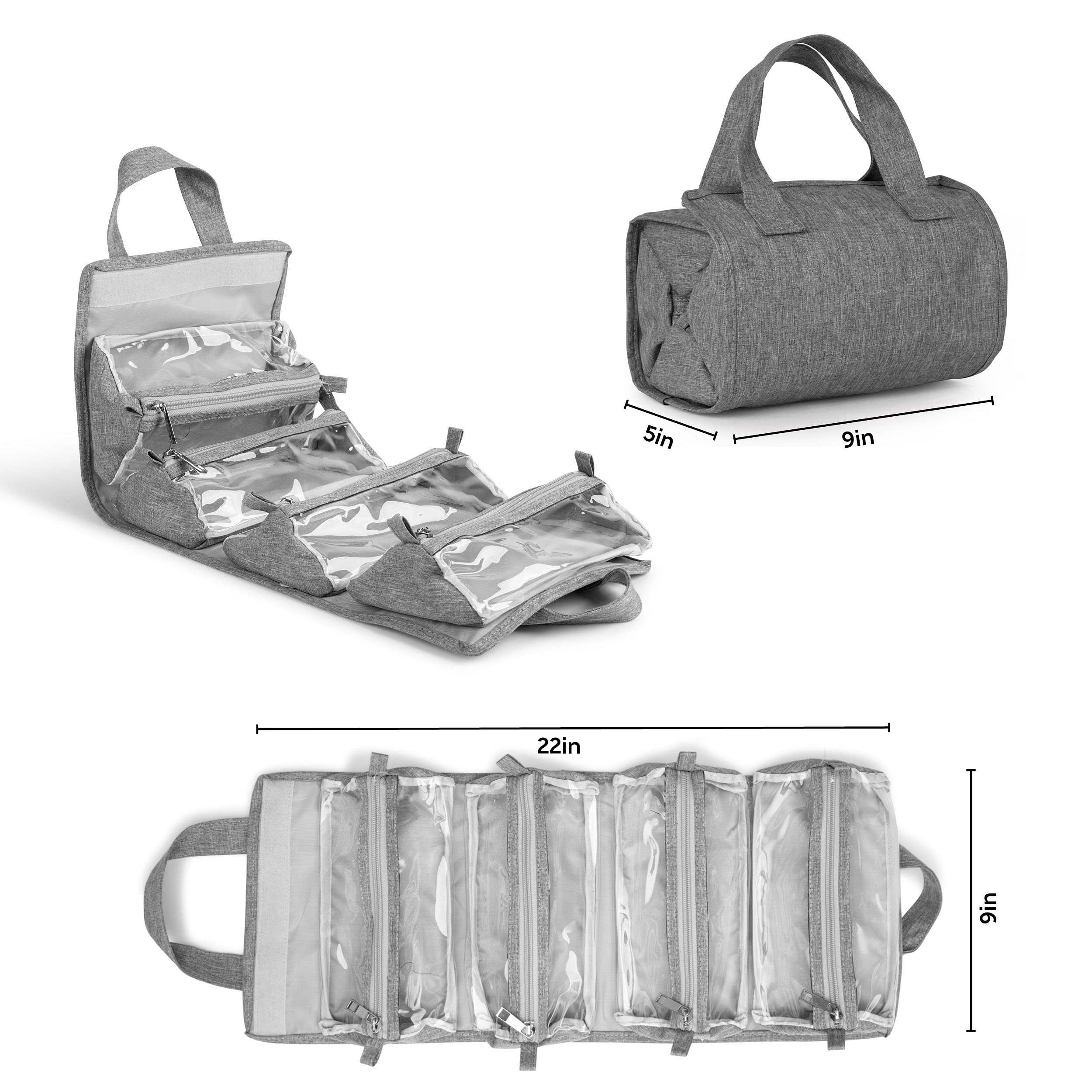 4-in-1 Hanging Toiletry Bag with Detachable PVC Pouches | Waterproof Travel Makeup Organizer | 600D Oxford Fabric Cosmetic Bag for Women | Perfect for Travel, Camping & Gym Organization (Gray)