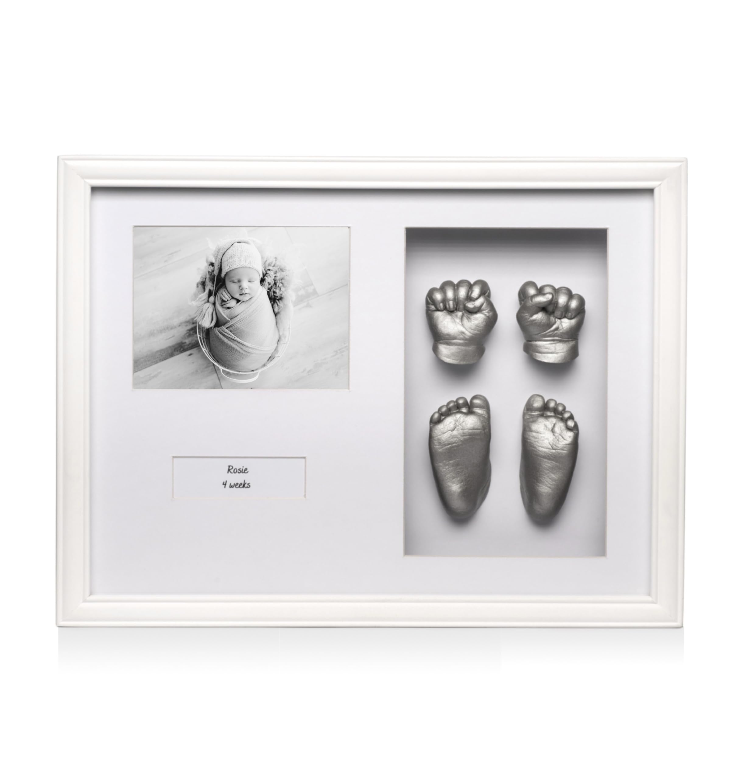 3D Baby Hands and Feet Casting Kit with White Frame - Customizable Silver Keepsake Mold for Newborn Footprint & Handprint | Perfect Baby Shower Gift, Nursery Decor, and First Birthday Memory