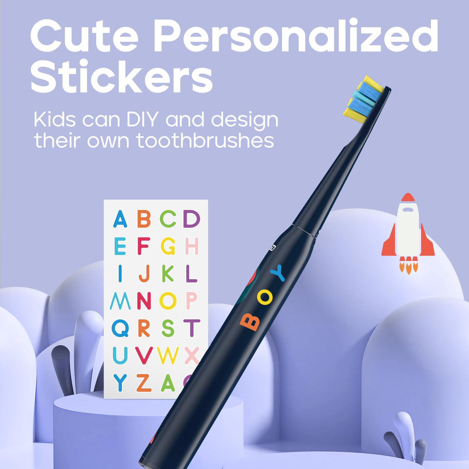 **Kids Electric Toothbrush - Rechargeable Sonic Toothbrush with 5 Cleaning Modes, 38,000 VPM, 4 Brush Heads & DIY Stickers - Smart Timer, IPX7 Waterproof - Best for Ages 3-12 (Navy Blue) | Ideal for Daily Oral Care, Travel & Encouraging Healthy Brushing Habits**