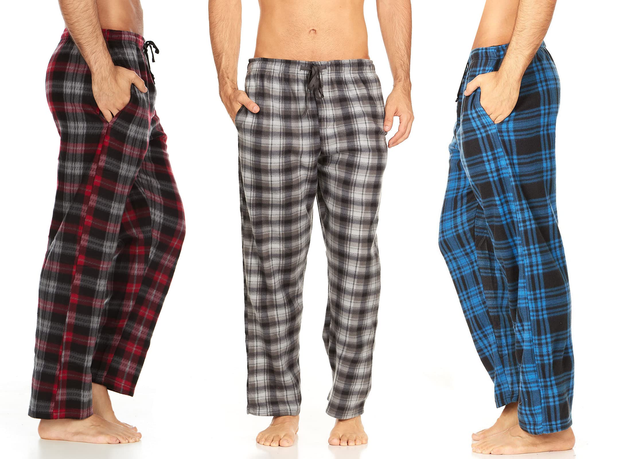 Daresay Men's Fleece Pajama Pants with Pockets - Soft Microfleece Sleepwear & Lounge Pants Multipack for Comfortable Nightwear, Home Relaxing and Winter Lounging
