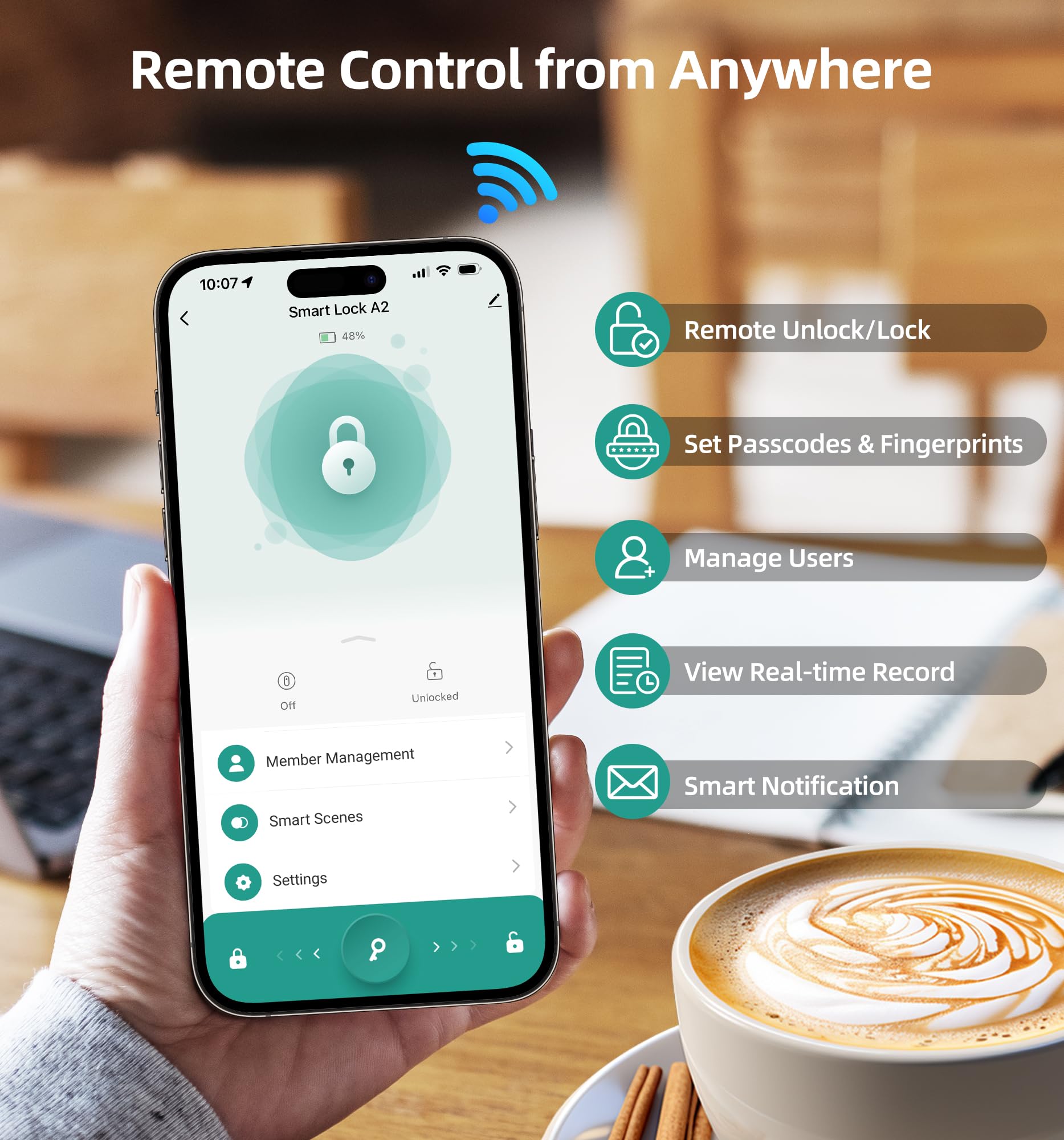 HEANTLE Smart WiFi Door Lock with Fingerprint, Keypad & App Control - Keyless Entry Deadbolt for Front Door - Works with Alexa, Auto-Lock - Perfect for Home Security & Smart Home Automation