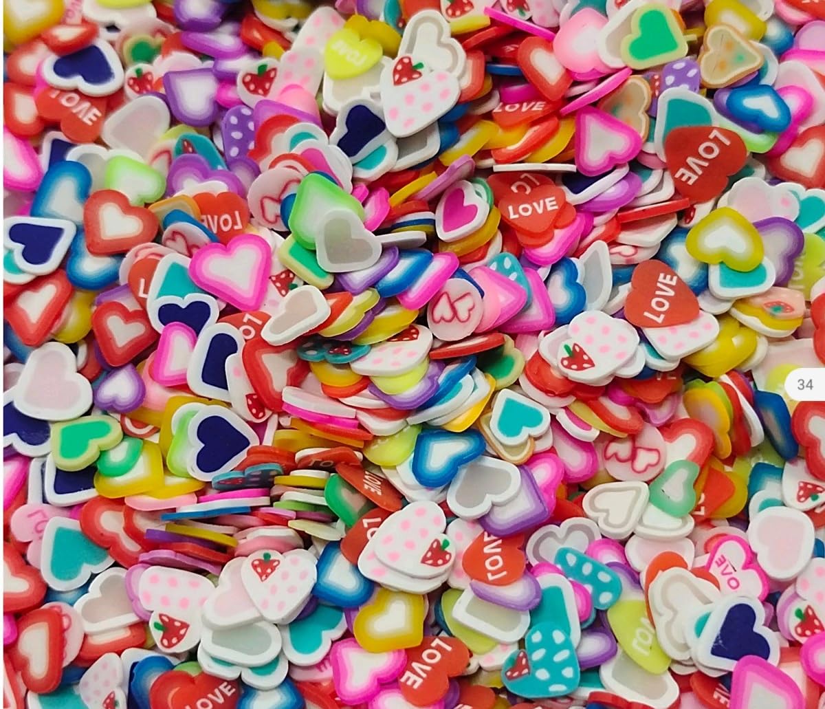 Kavya Craft Mixed Color Heart Slime Polymer Clay Slices - 500pcs Fake Bake Nail Art & DIY Craft Supplies for Jewelry Making, Scrapbooking, and Kids' Creative Projects