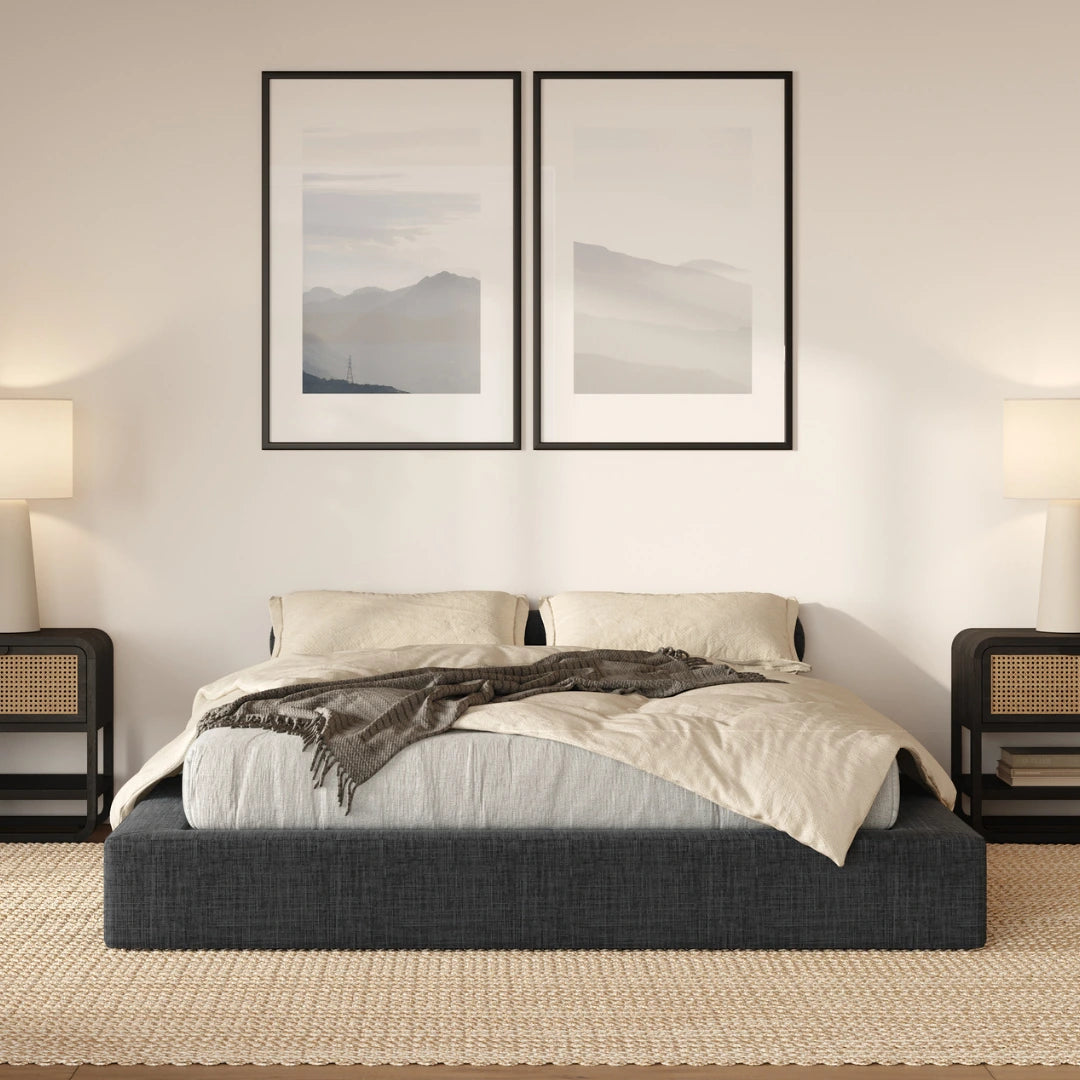 Ultra Sturdy Bed Frame in Charcoal - Heavy Duty Metal Platform Bed with Noise-Free Support for Master Bedroom, Guest Room & Dorm