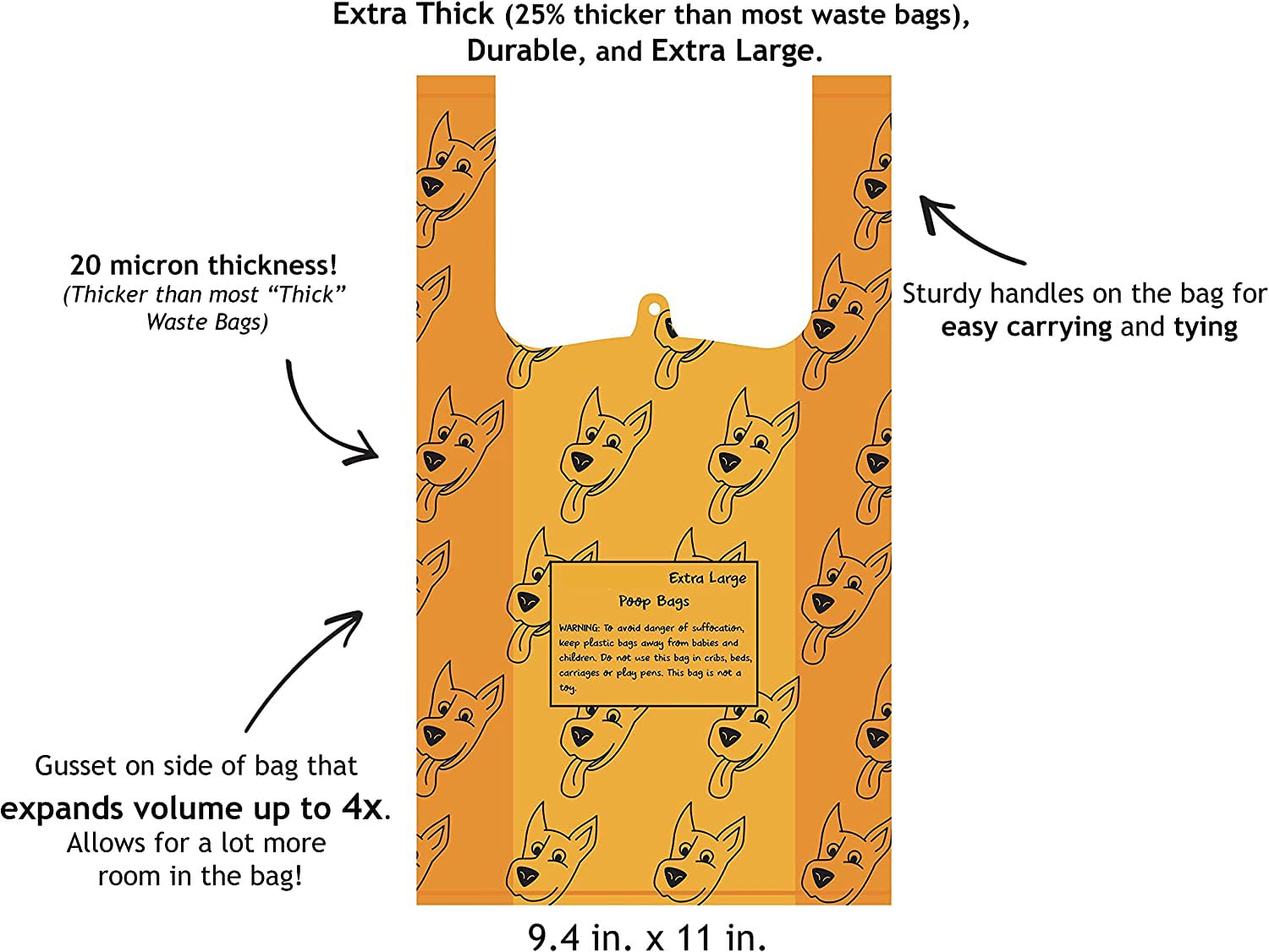Extra Large & Thick 20-Micron Dog Waste Bags with Handles - 350 Count Box for Large & Multiple Dogs | Durable Poop Bags for Park Walks, Backyard Cleanup & Travel