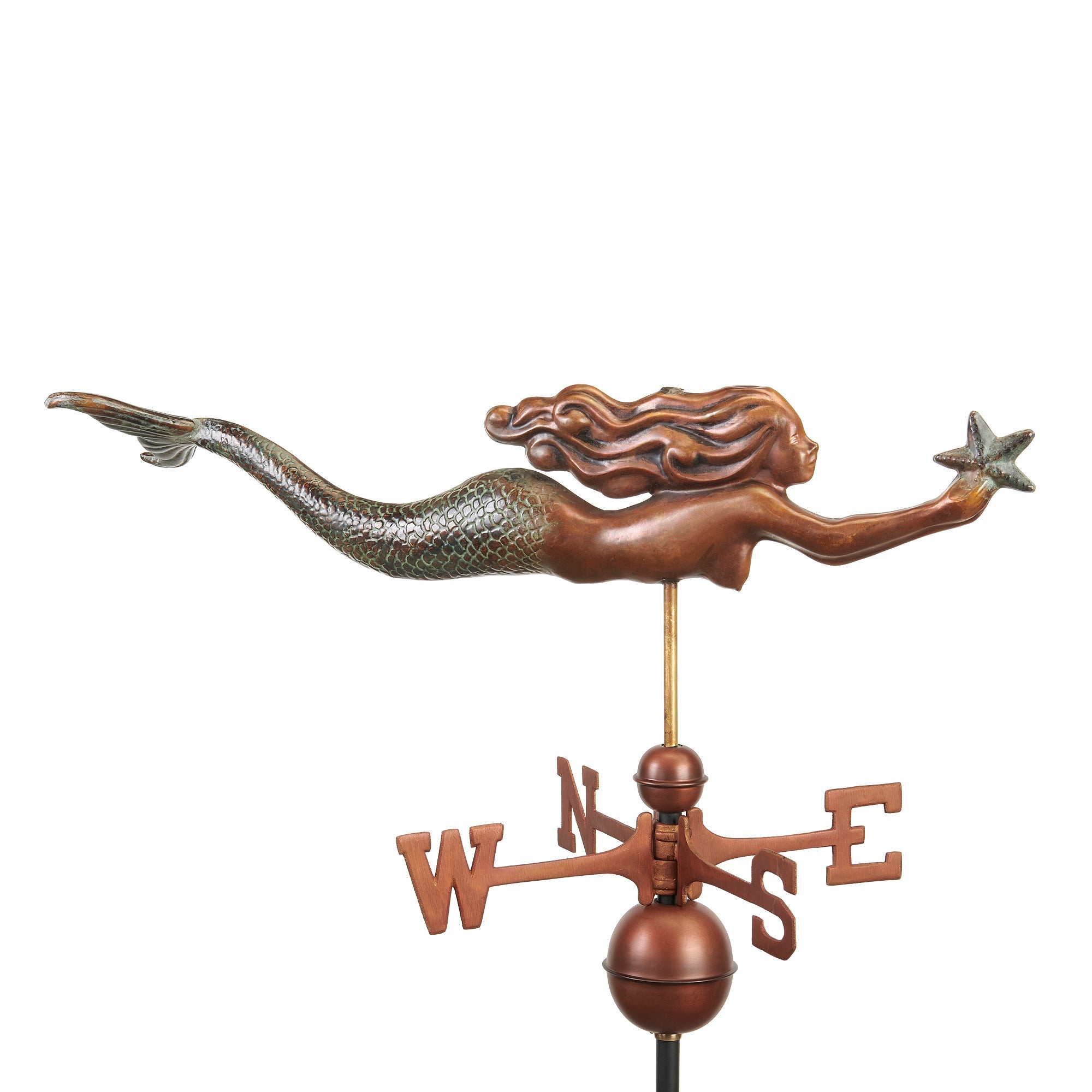 Beautiful Mermaid with Starfish Weathervane - Decorative Outdoor Garden Ornament for Yard, Patio, and Coastal Home Decor