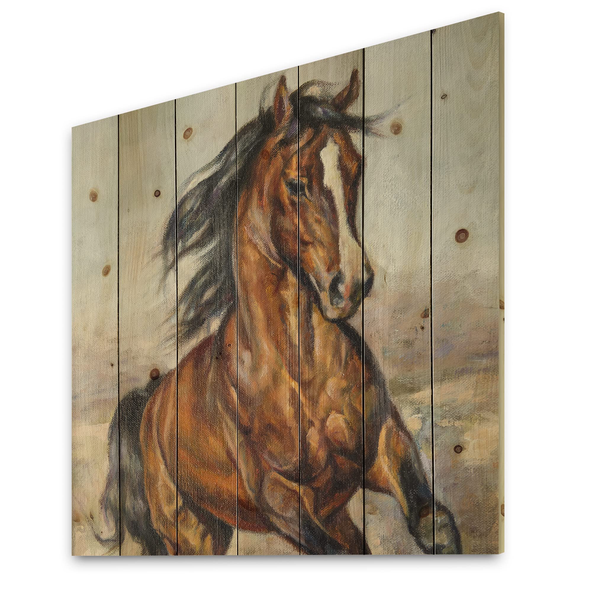 Farmhouse Wood Wall Decor - Portrait of a Race Horse on Natural Pine Wood, Large Animal Wall Art Panel, Rustic Brown Wooden Wall Hanging | Perfect for Living Room, Bedroom, or Office Decor