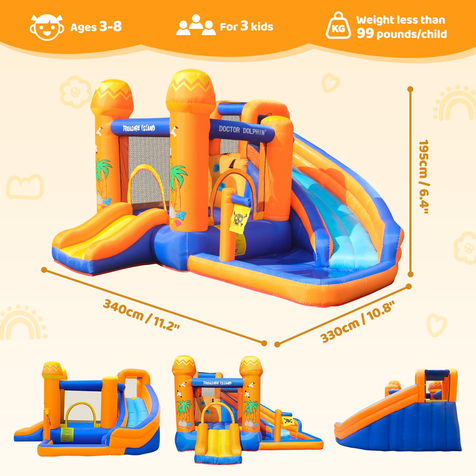 **Doctor Dolphin Inflatable Water Slide for Kids - Bounce House with Blower, Wet & Dry Bouncy Slide & Splash Pool - Outdoor Water Park for Backyard, Birthday Parties & Summer Fun**