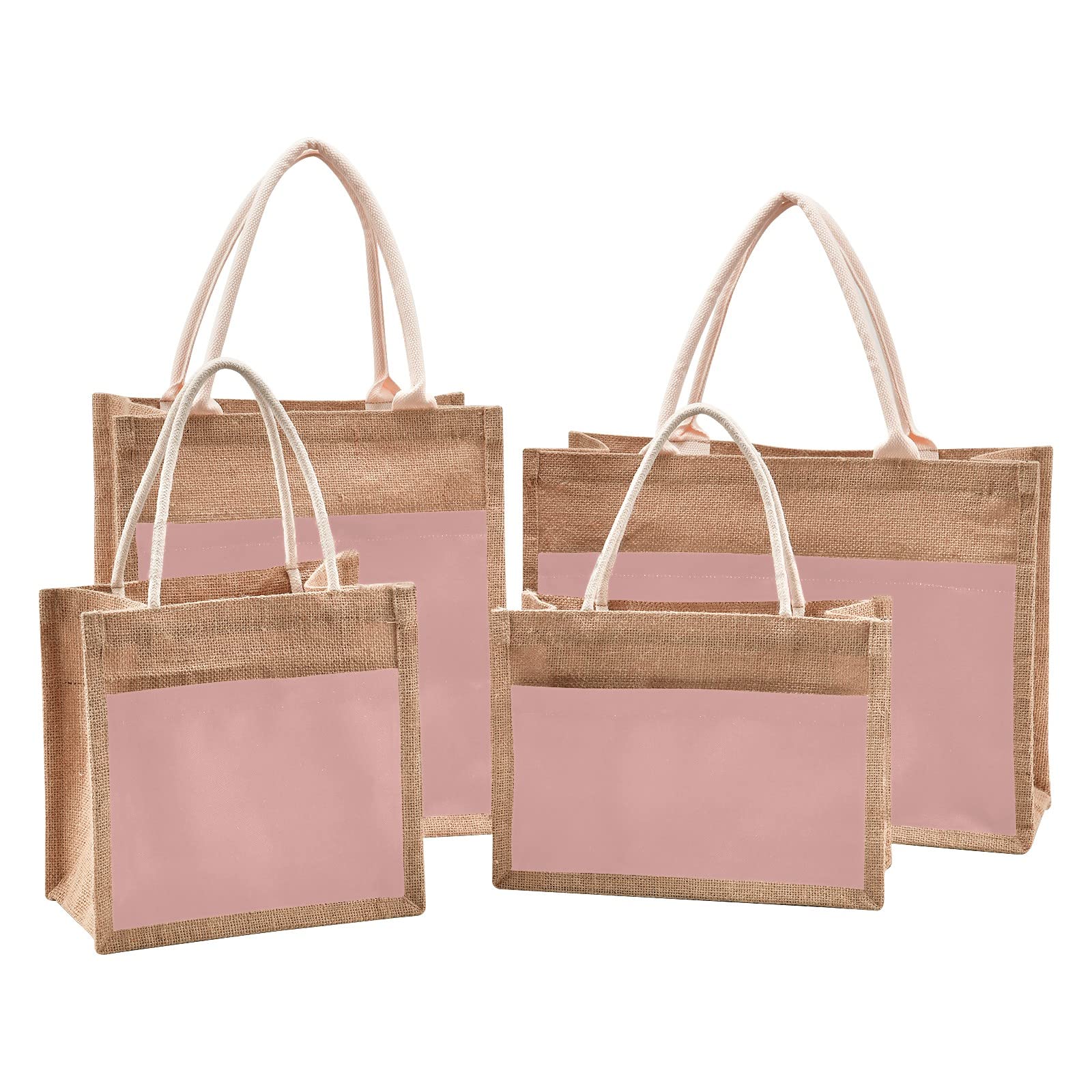 Linqin Pink Jute Tote Bag - Waterproof Burlap Straw Grocery Shopping Bag with Sturdy Handles - Eco-Friendly Reusable Bag for Beach, Travel, Market & Daily Use