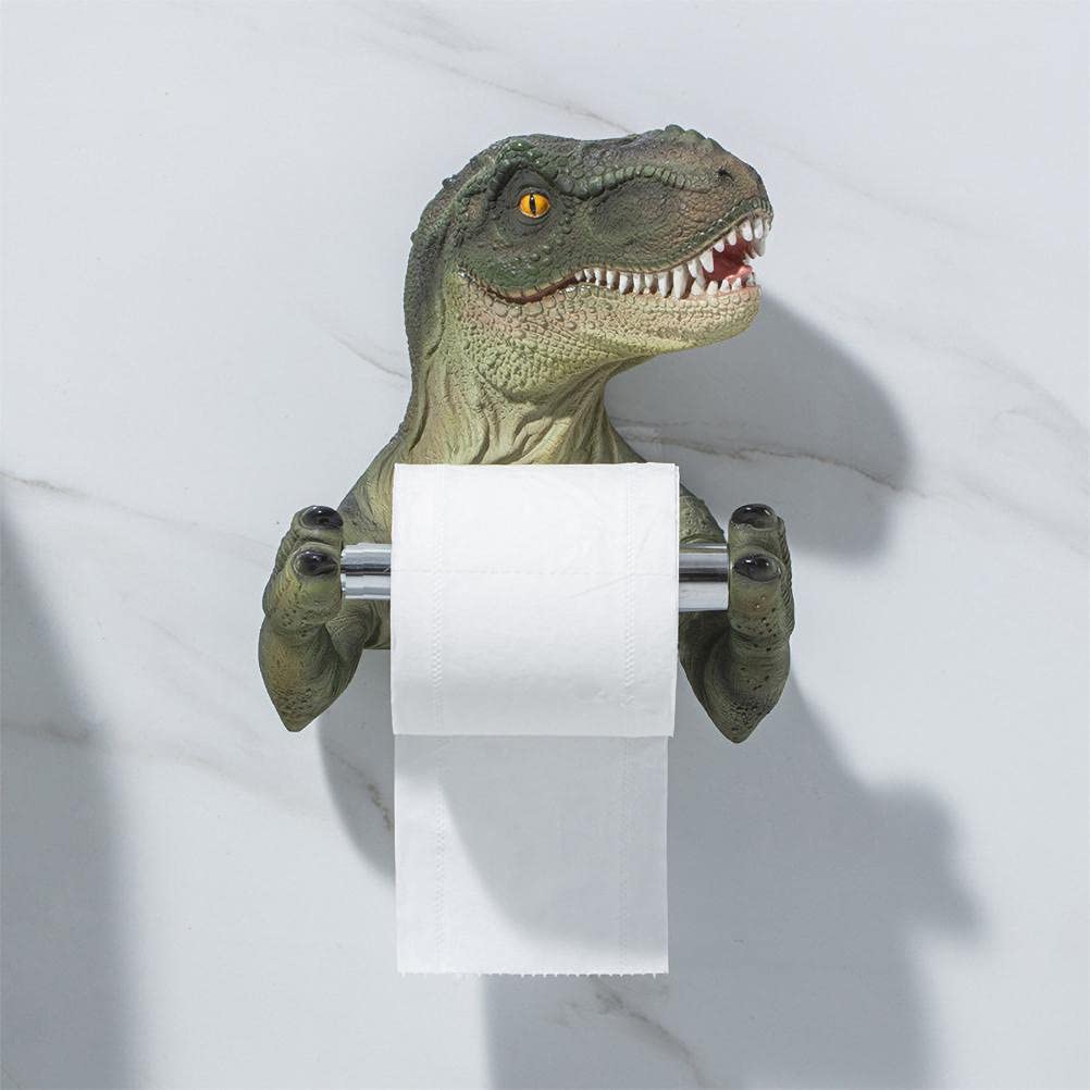 3D Dinosaur Wall-Mounted Toilet Paper Holder - Lifelike Dinosaur Design Bathroom Tissue Roll Dispenser for Home, Kids Room & Dinosaur Theme Decor