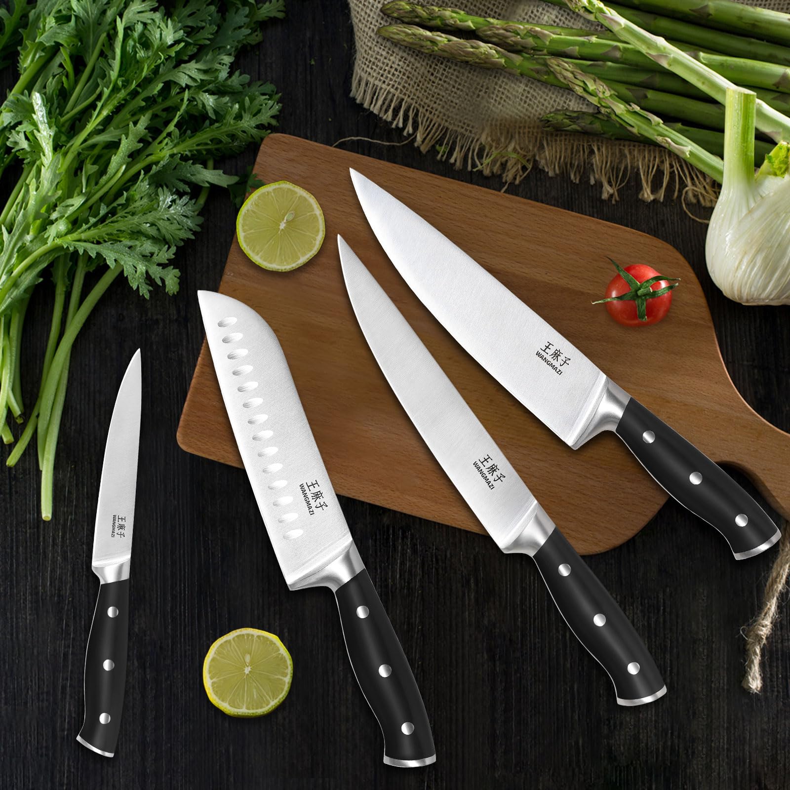 Premium 15-Piece High Carbon Stainless Steel Knife Set - Forged Kitchen Knives with Ergonomic Triple-Rivet Handle - Professional Chef & Home Cooking Essential - Perfect for Slicing, Dicing, and Food Prep (Black)