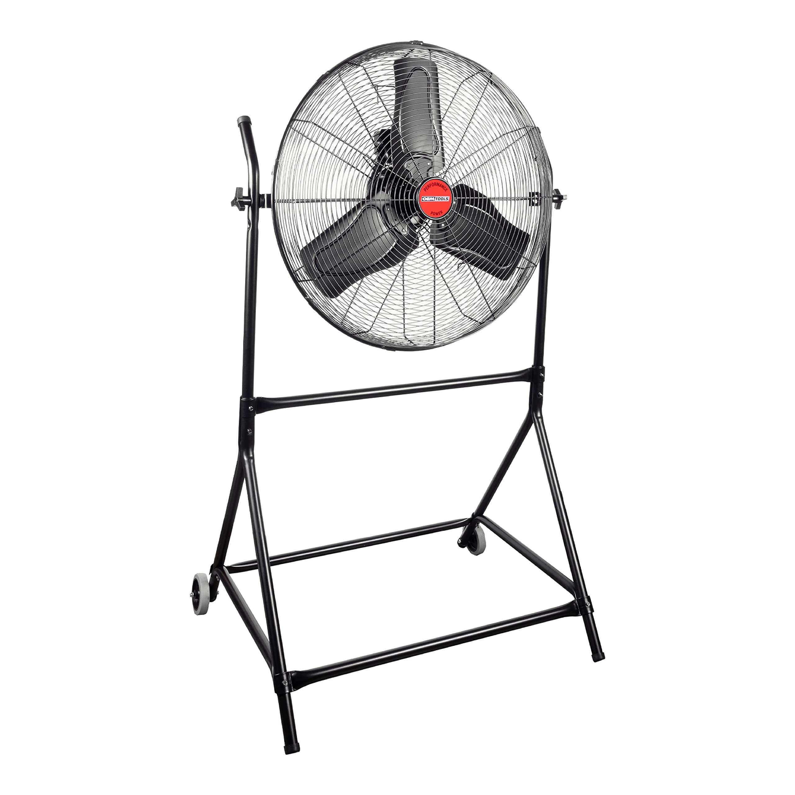 OEMTOOLS OEM24880 24 Inch Heavy Duty Rolling Tilt Fan - 8600 CFM High Velocity Industrial Fan with 180 Degree Rotation - Portable Floor Fan with 4 Inch Wheels for Greenhouse, Warehouse, Workshop & Home Cooling