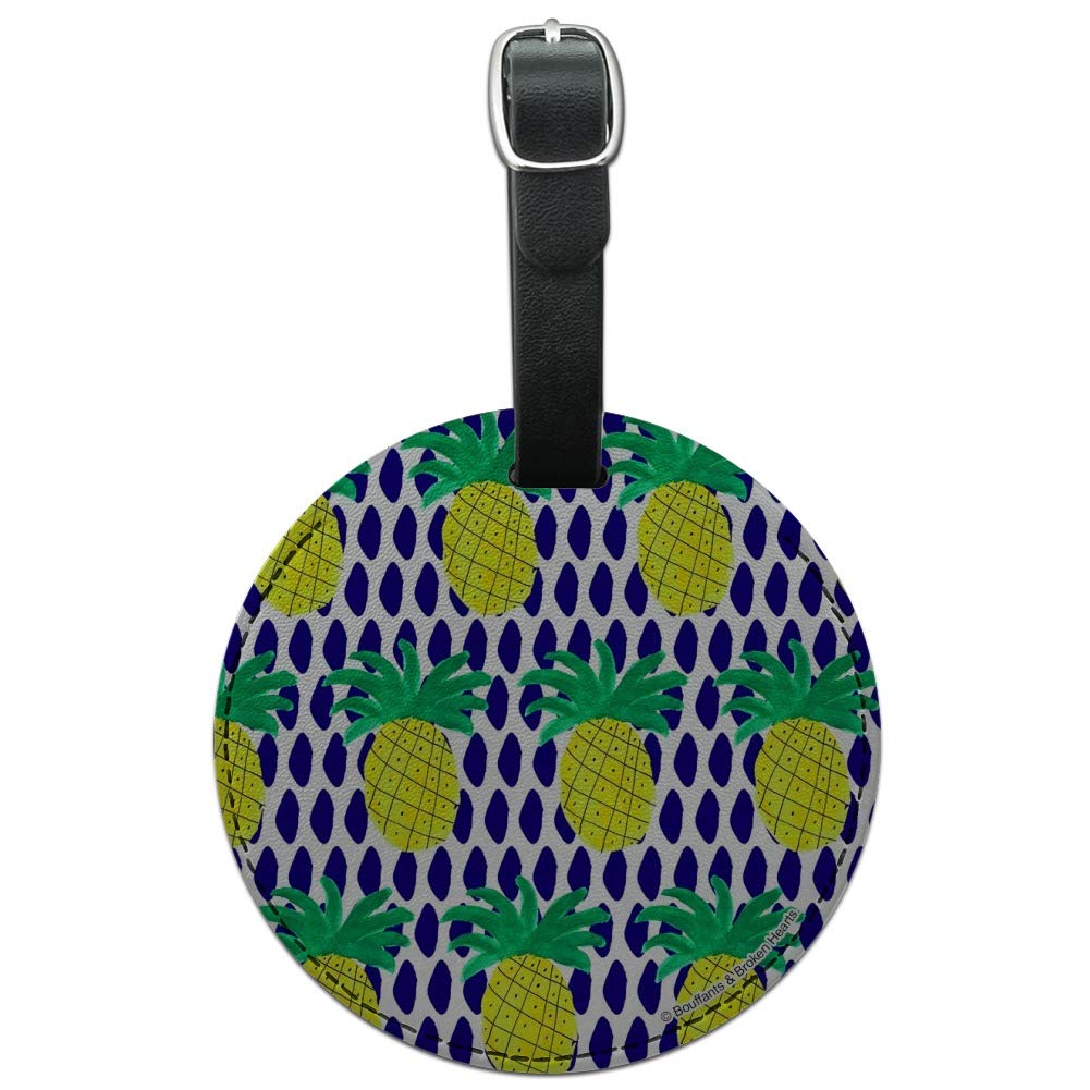 Stylish Pineapple Round Leather Luggage Tag - Durable Suitcase ID Card Holder for Travel Bags - Perfect for Carry-Ons, Checked Luggage & Backpack Identification