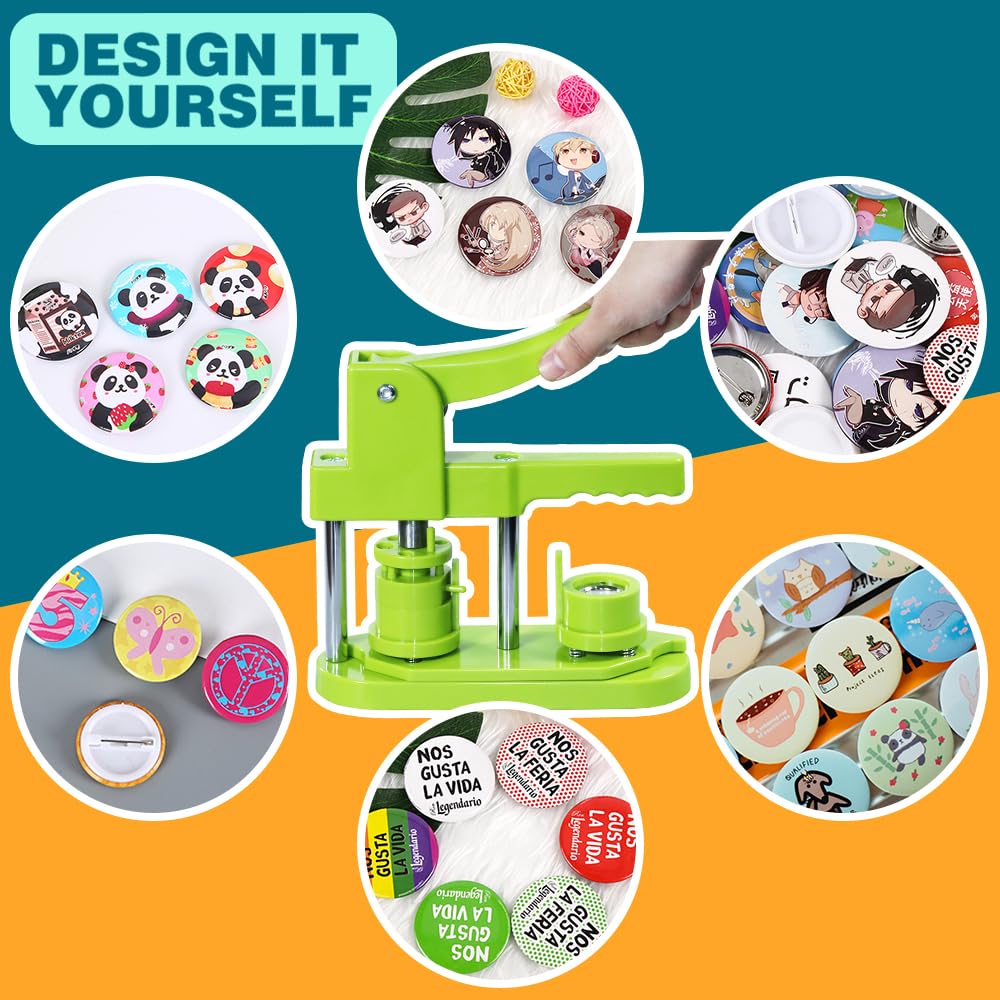 3rd Gen Button Maker Machine - 32mm (1.25 inch) DIY Pin Badge Press Kit with Free 500pcs Button Parts, Pictures & Circle Cutter - No Installation Required for Home, School & Craft Projects