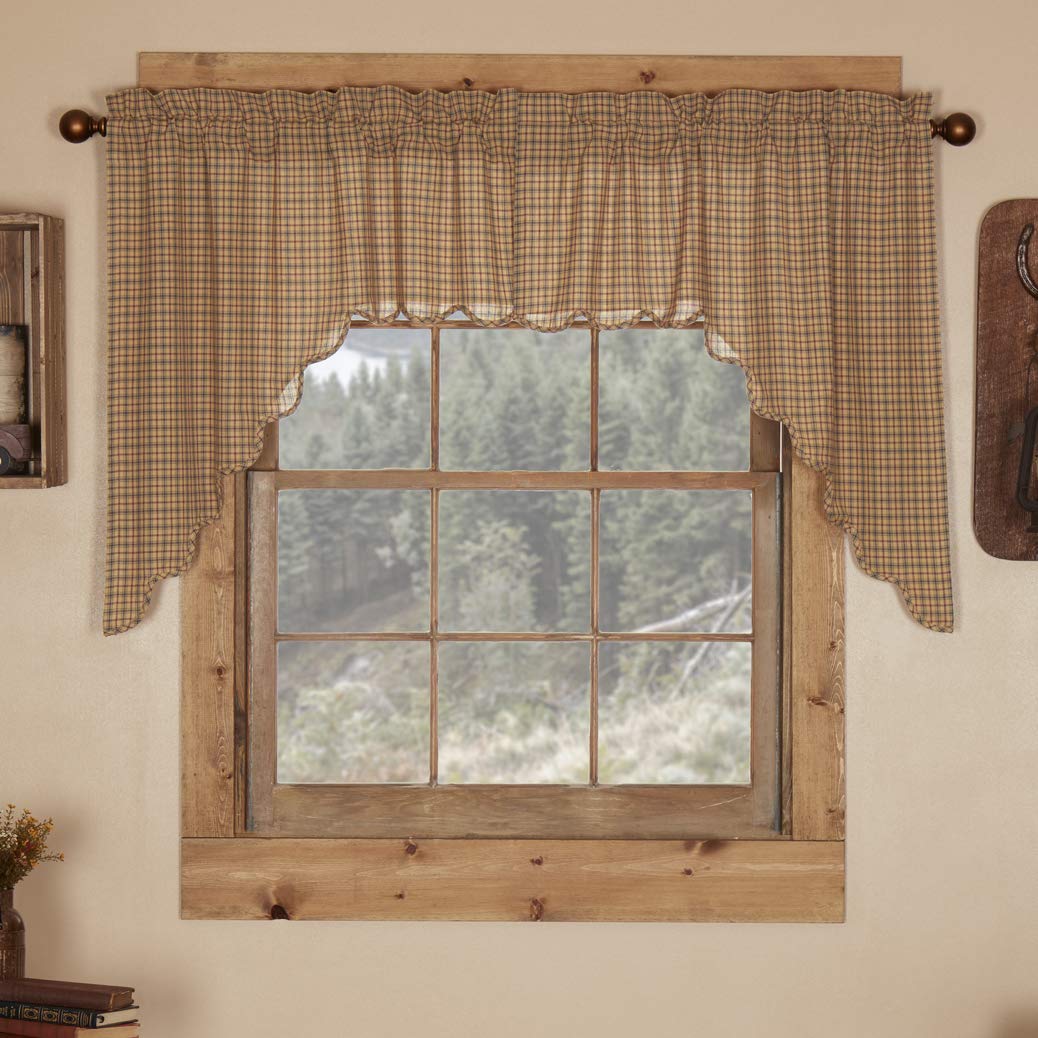 VHC Brands Millsboro Window Curtains Set of 2 - Scalloped Swag Valance in Tan (36x36x16 Inches) for Living Room, Bedroom & Kitchen Decor